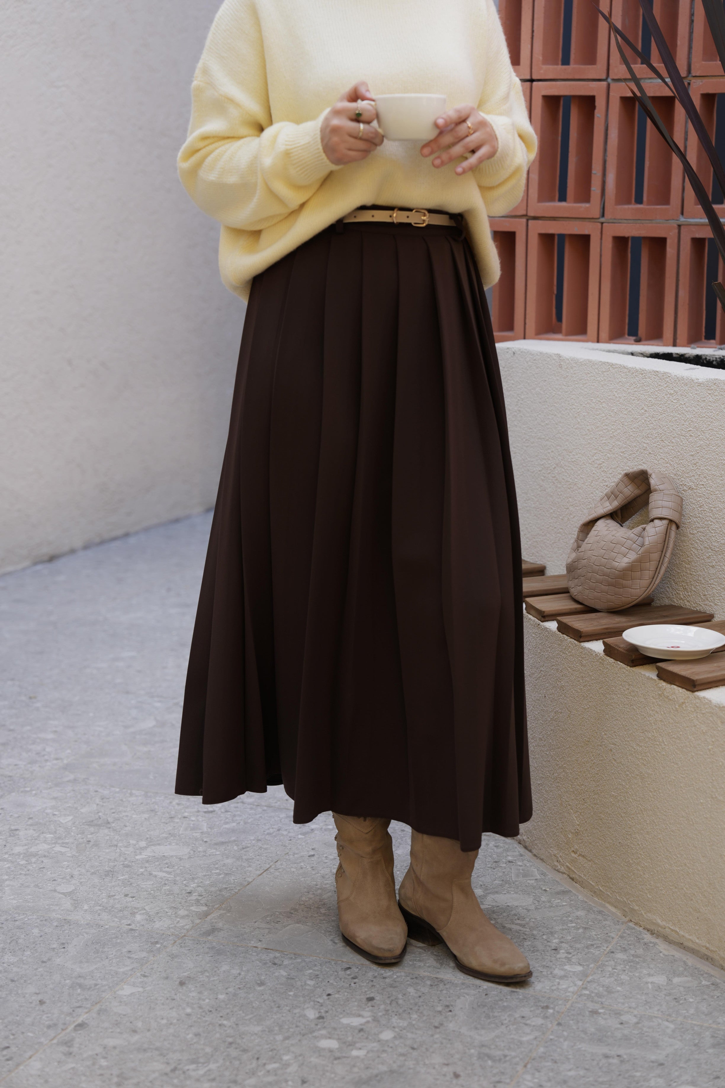 Pilikaşe Etek KAHVERENGİ