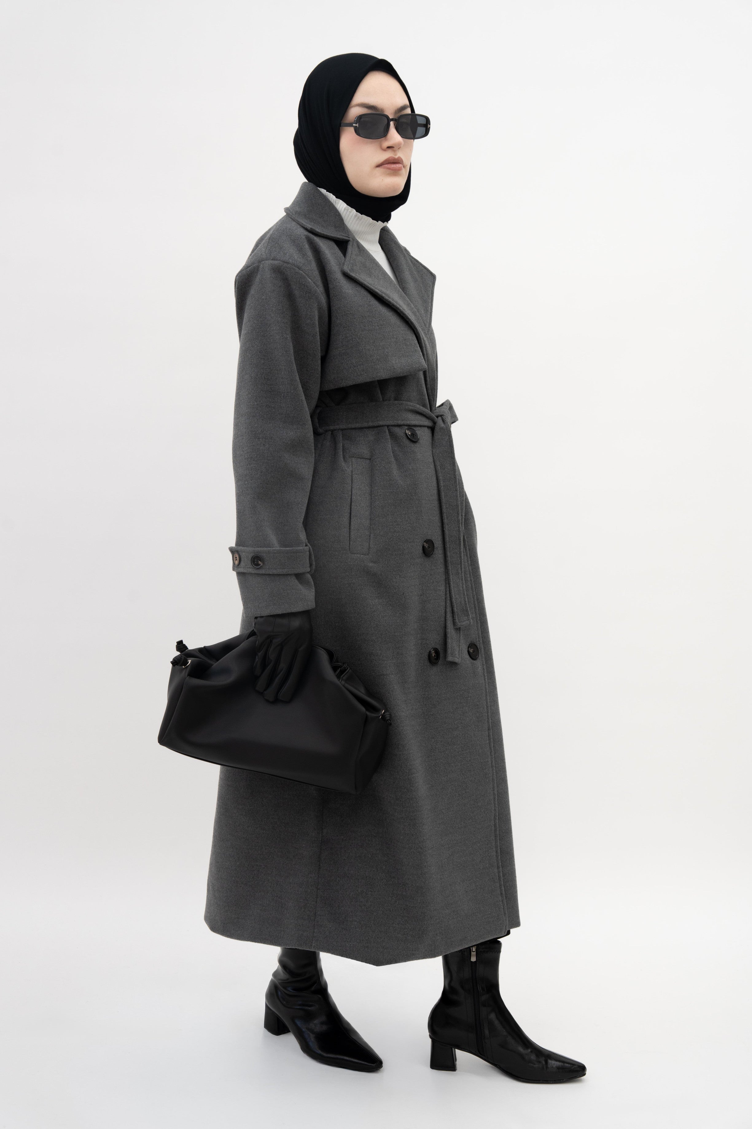 Premium Kaşe Trenç Kaban GRİ