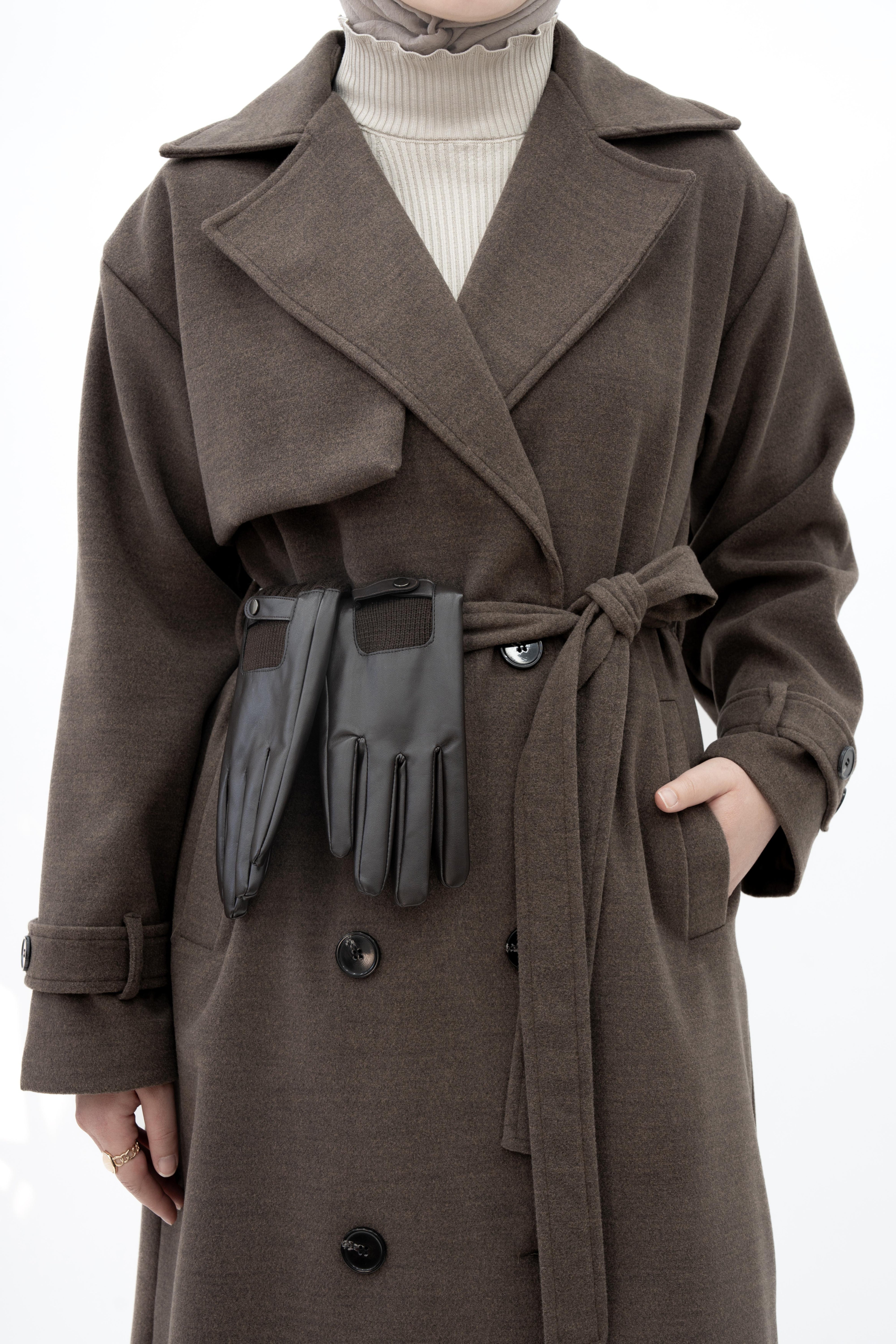 Premium Kaşe Trenç Kaban Kahverengi