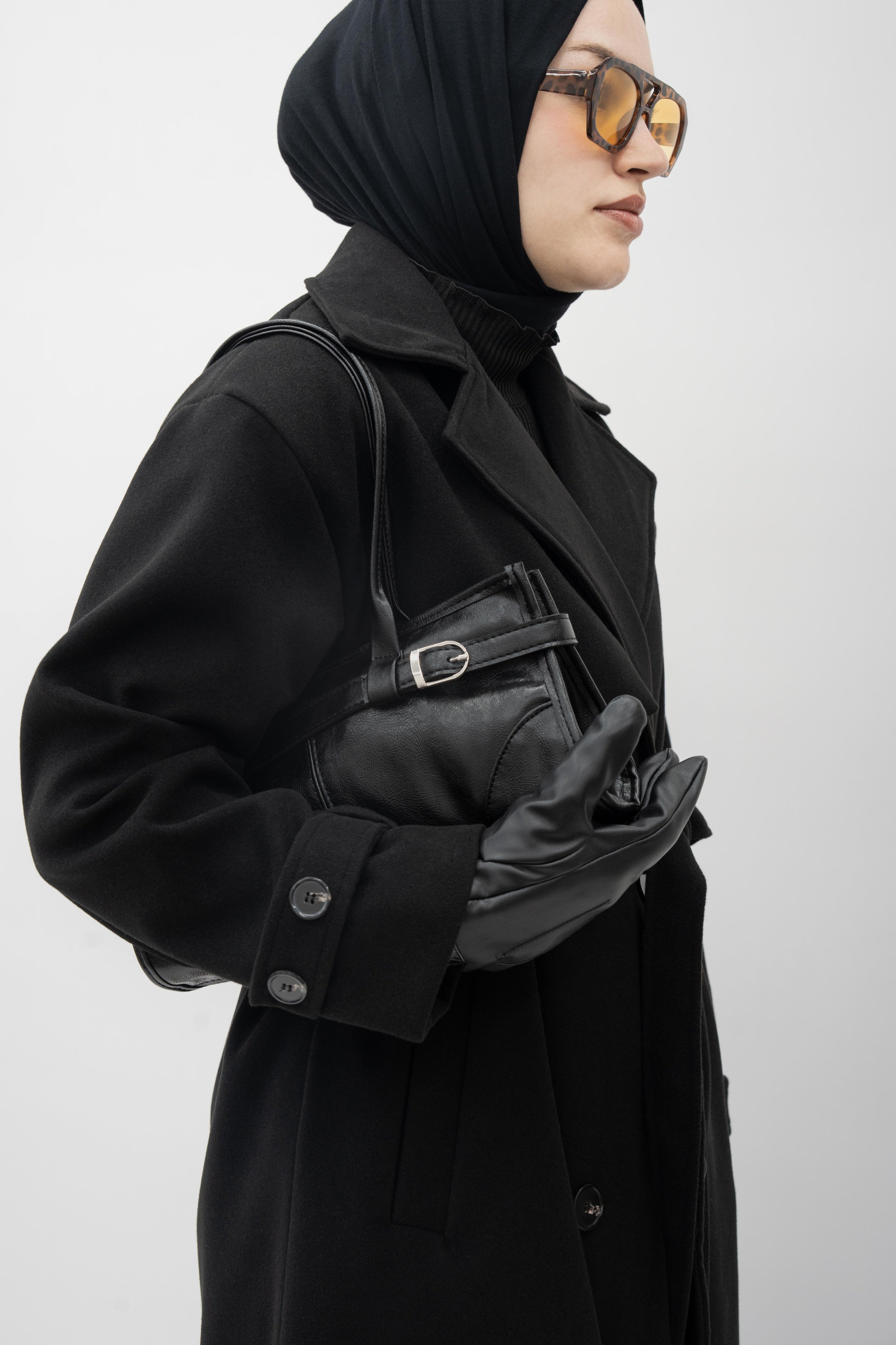 Premium Kaşe Trenç Kaban Siyah