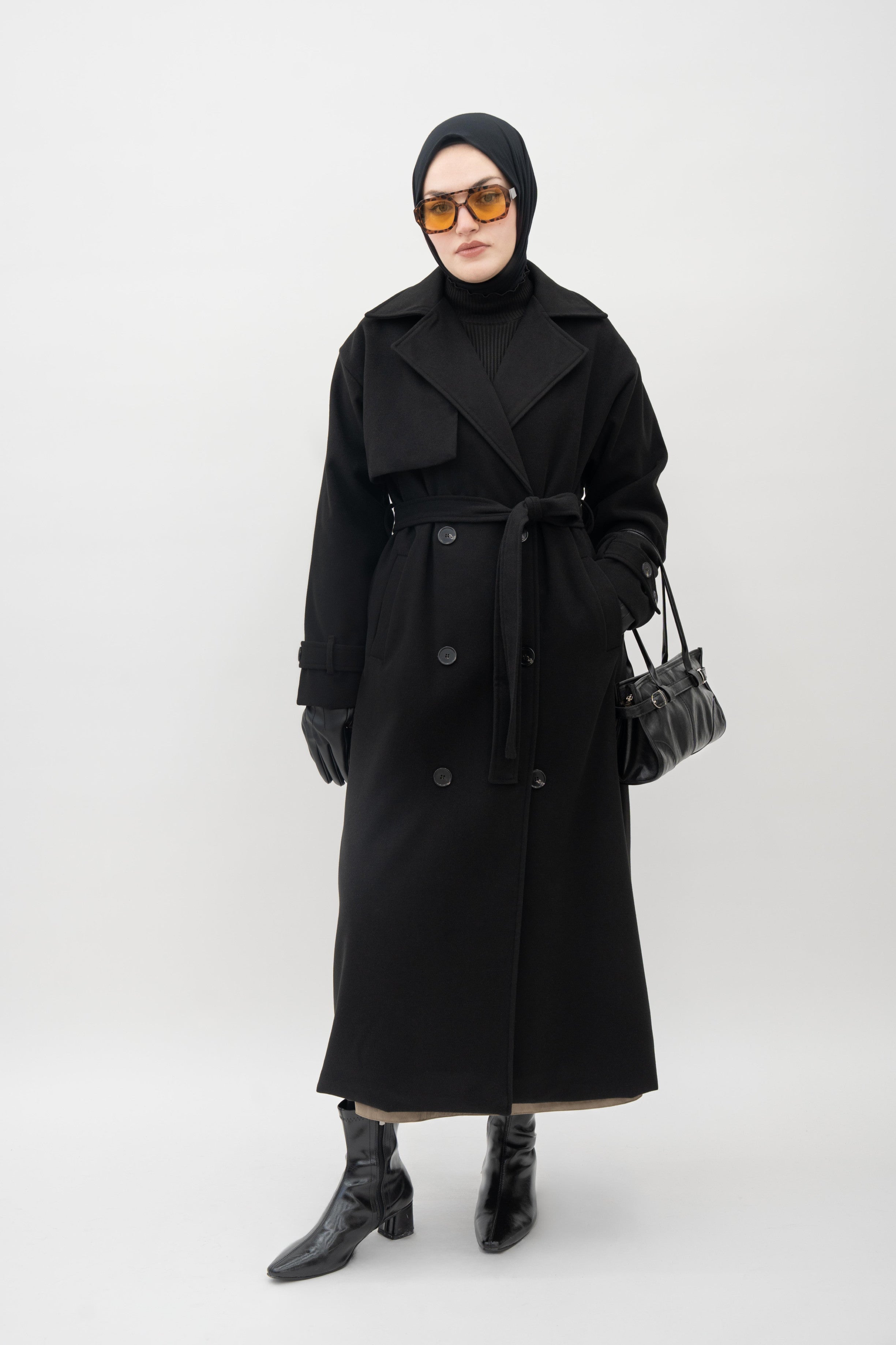 Premium Kaşe Trenç Kaban Siyah