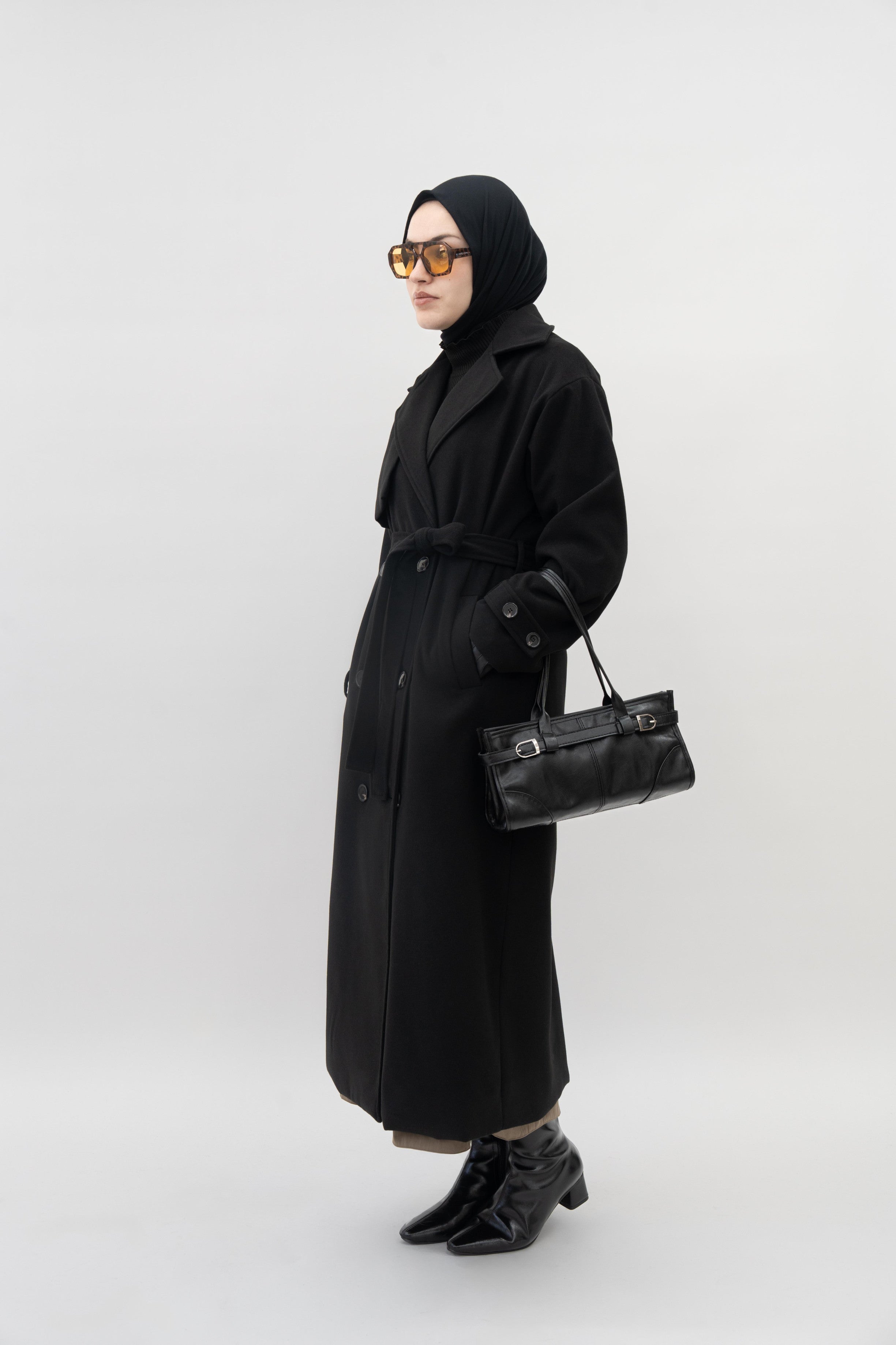 Premium Kaşe Trenç Kaban Siyah