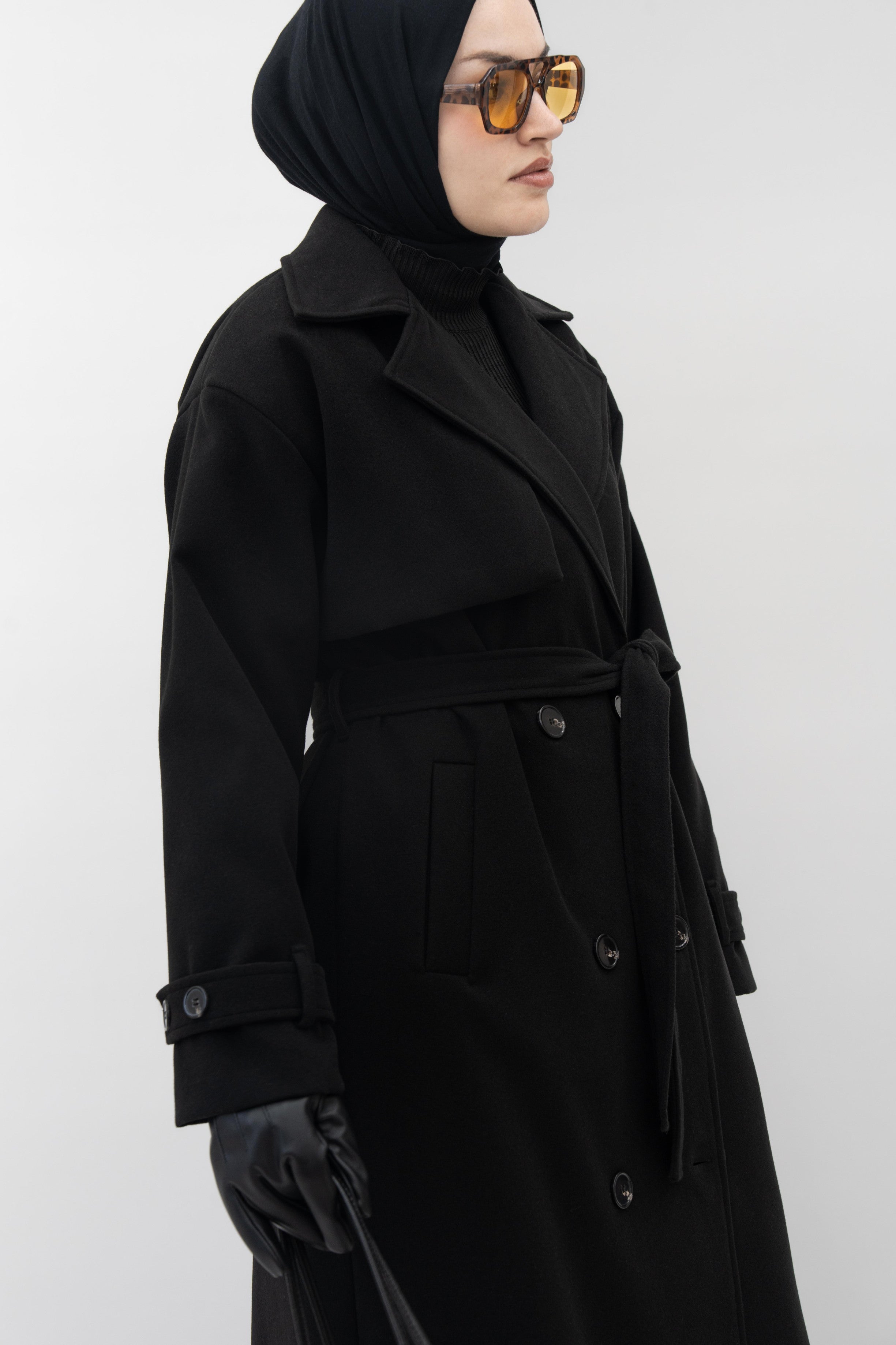 Premium Kaşe Trenç Kaban Siyah