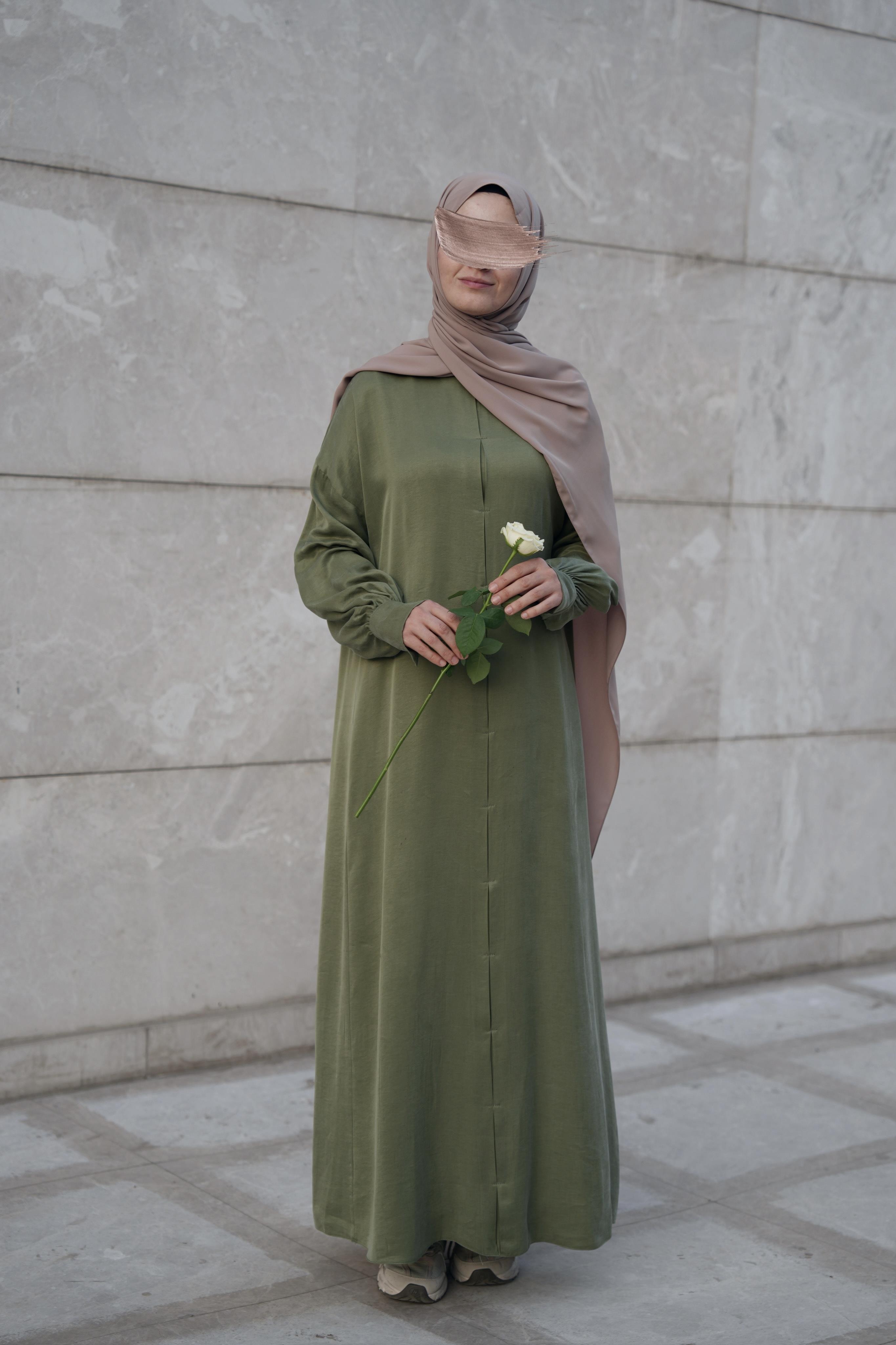 Robalı İpek Cupra Elbise YEŞİL