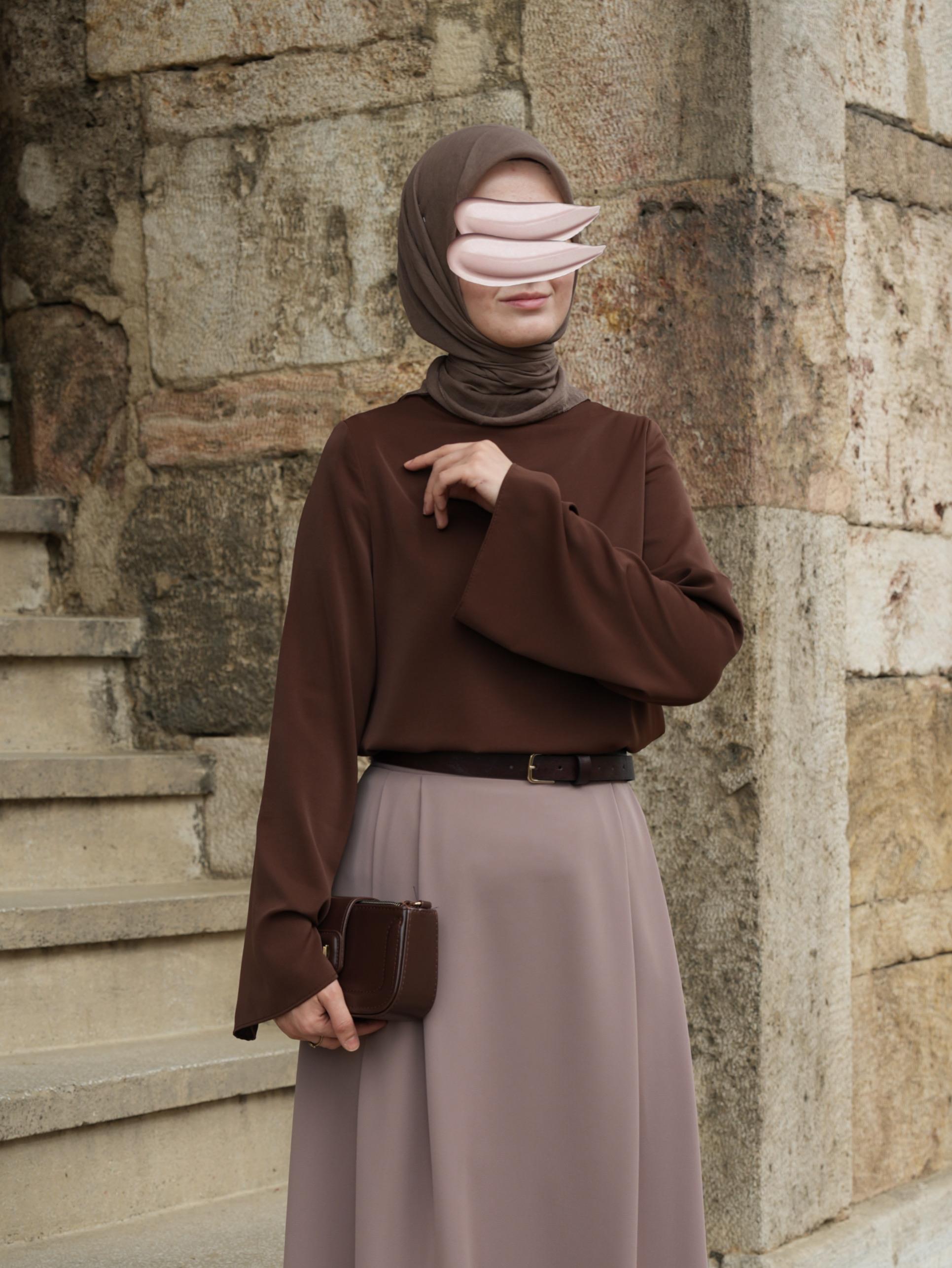 Volan Kol Bluz KAHVERENGİ