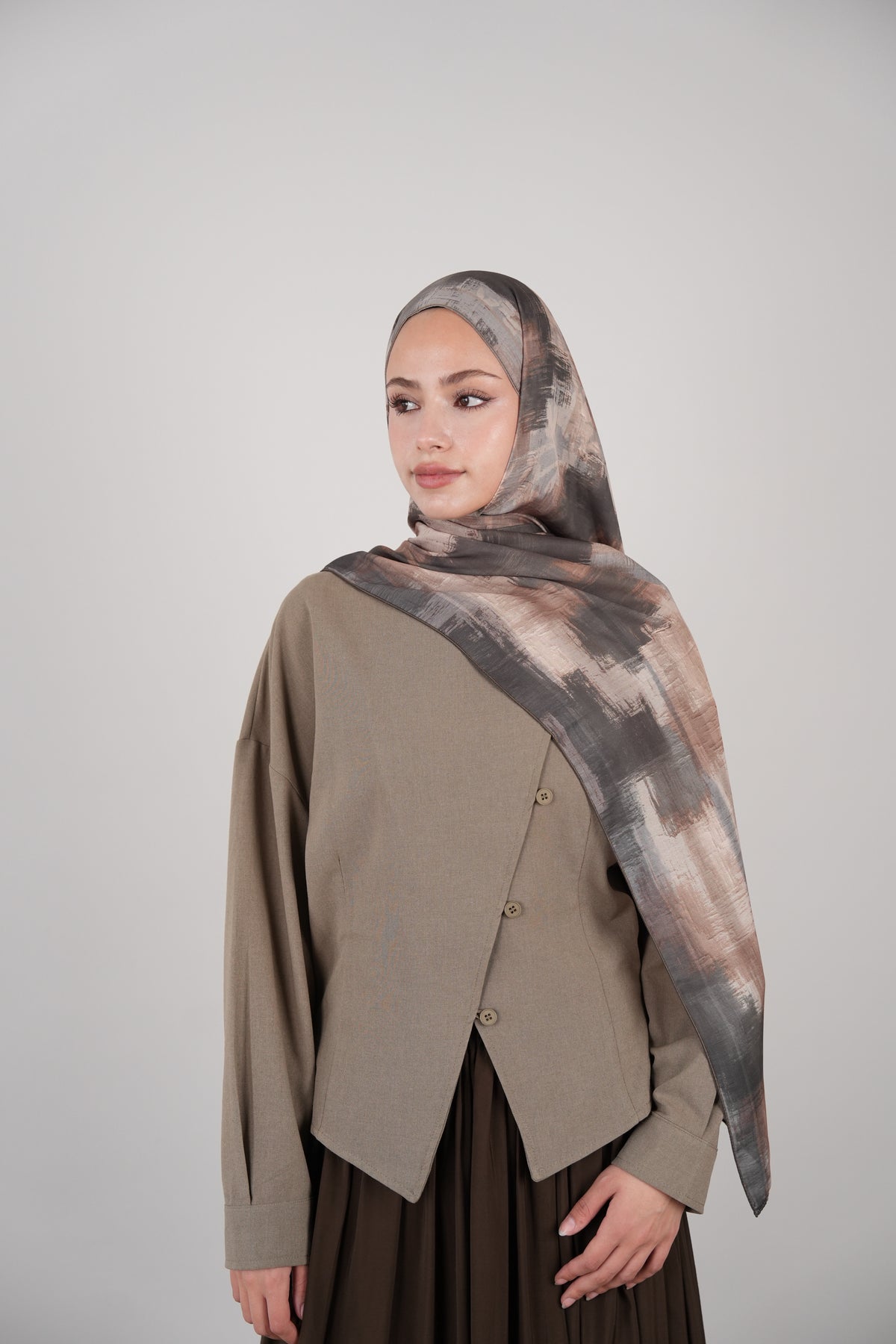 Floral Line Çift Taraflı Şal ANTRASİT
