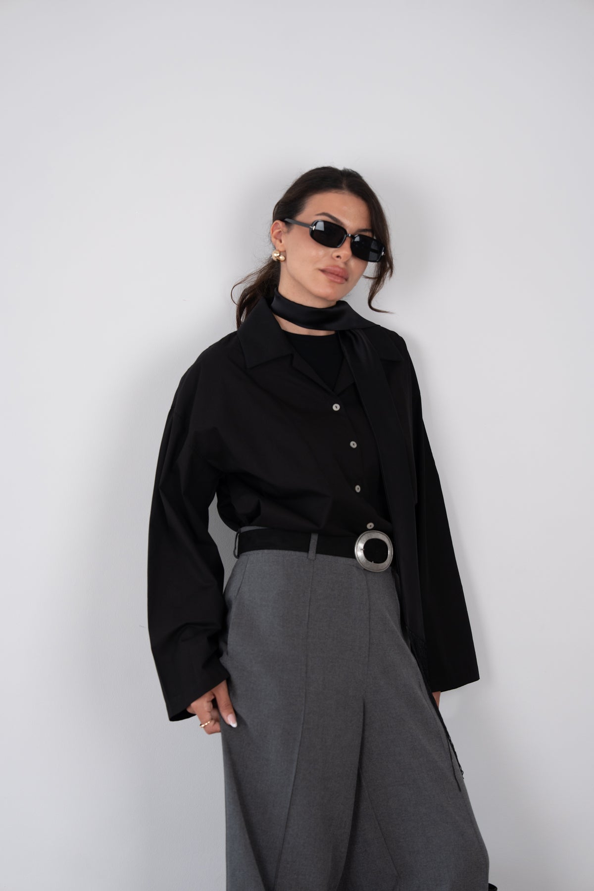 Pat Detaylı Oversize Gömlek SİYAH