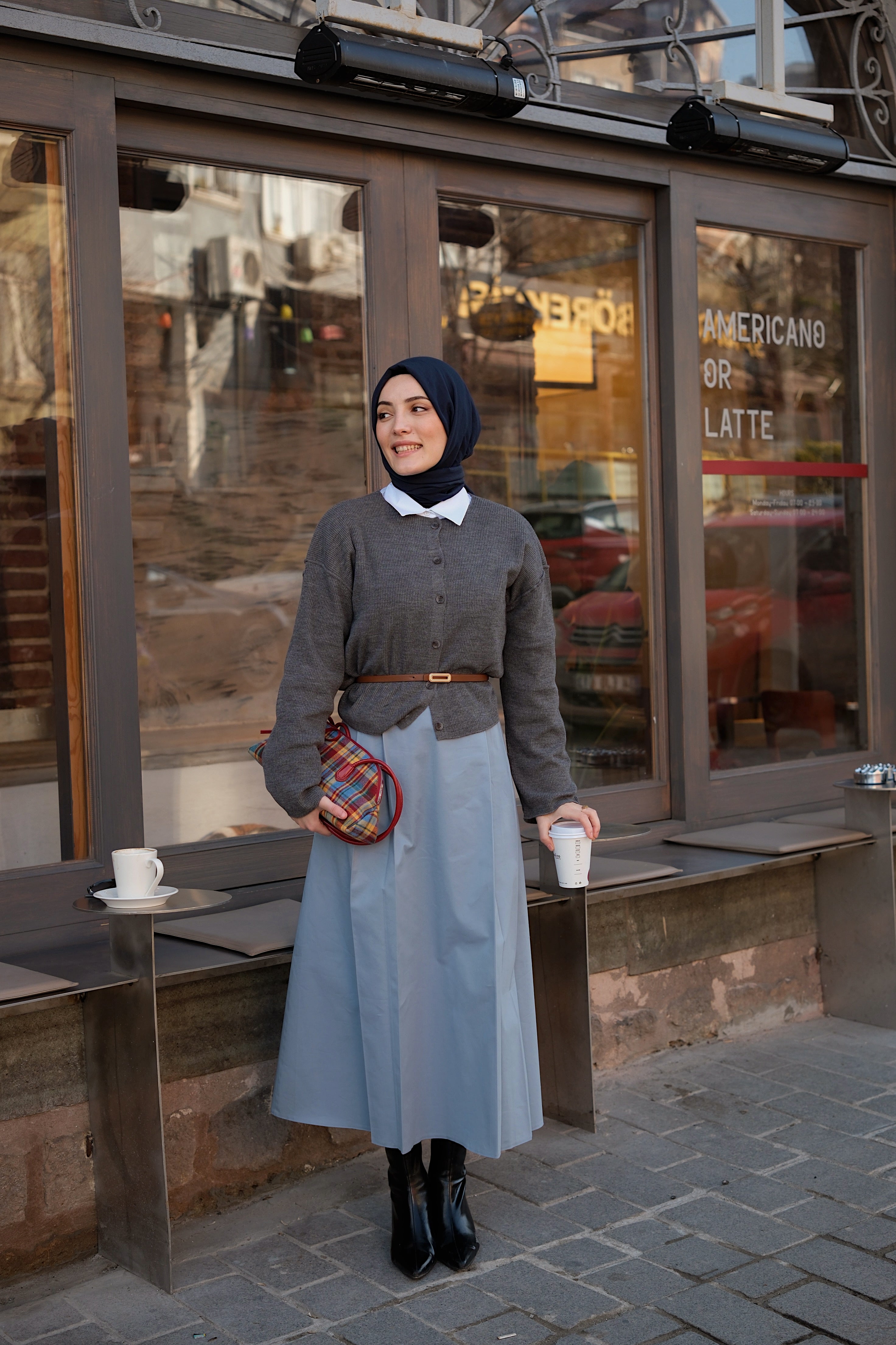 Çift Pileli Gabardin Etek MAVİ