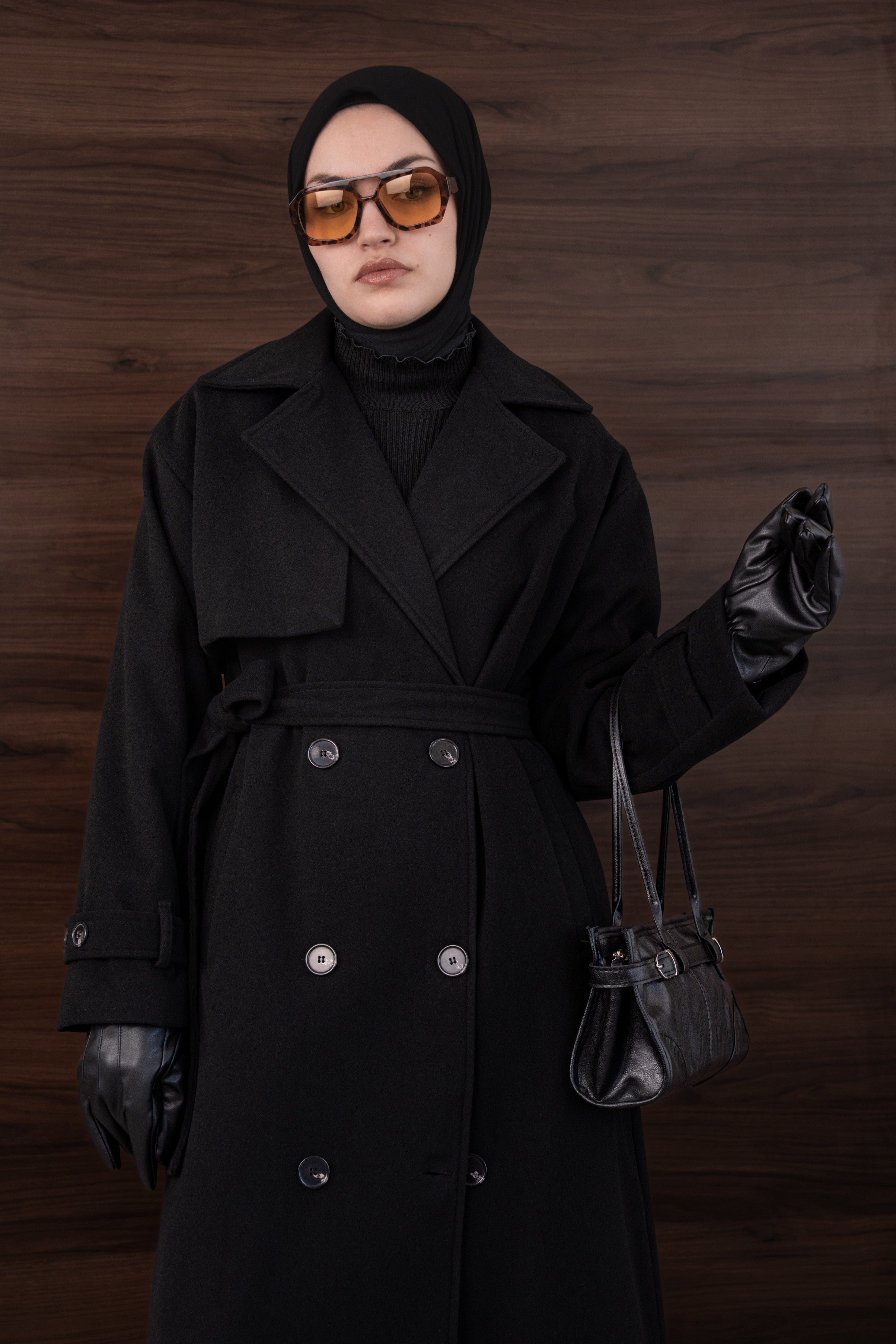 Premium Kaşe Trenç Kaban Siyah