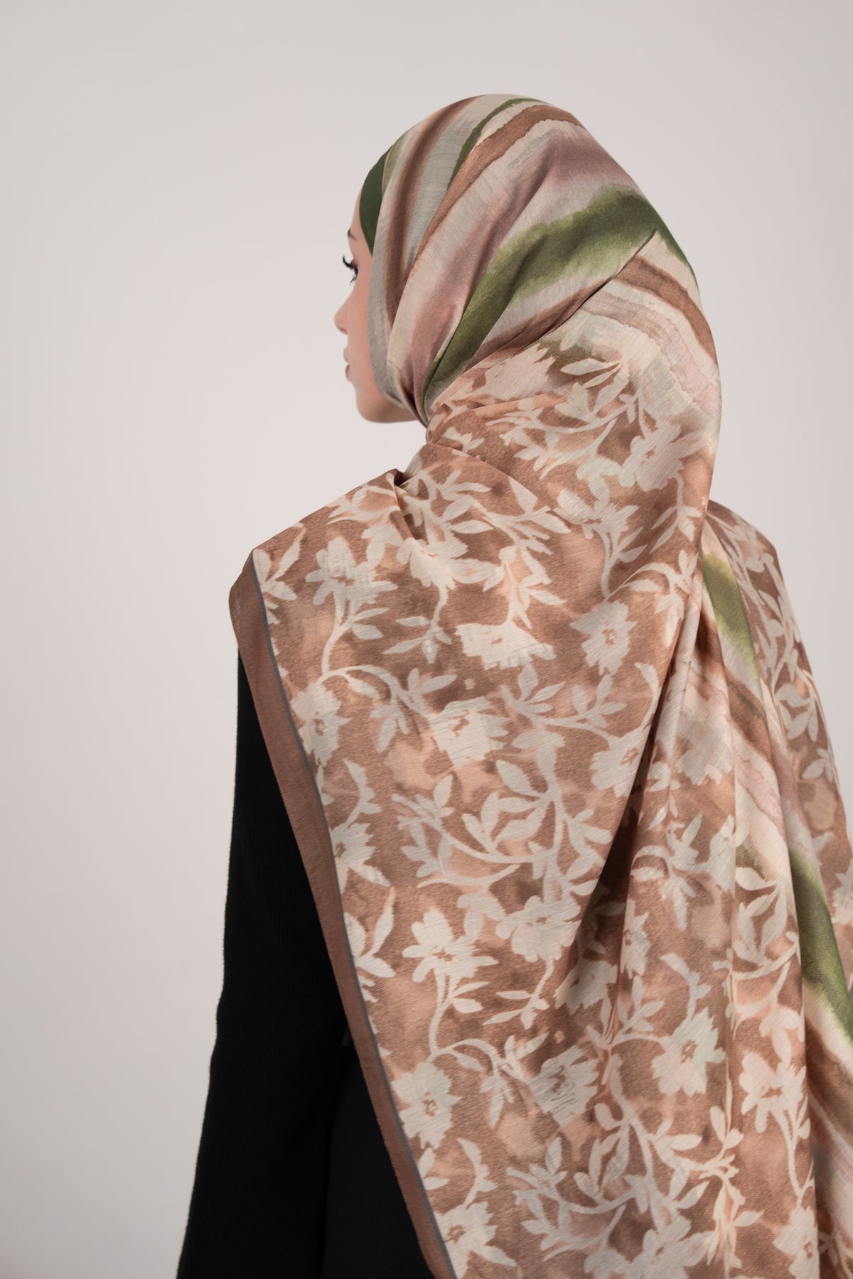 Floral Line Çift Taraflı Şal YEŞİL