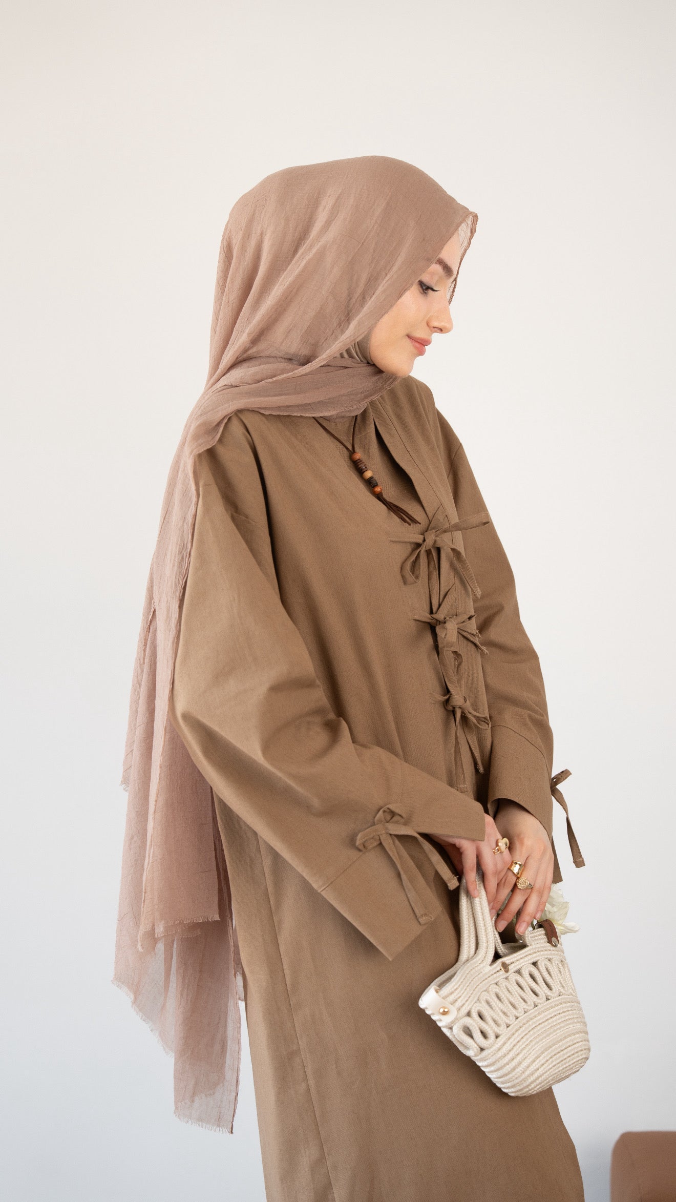 Keten Kimono İkili Takım Sütlü Kahve