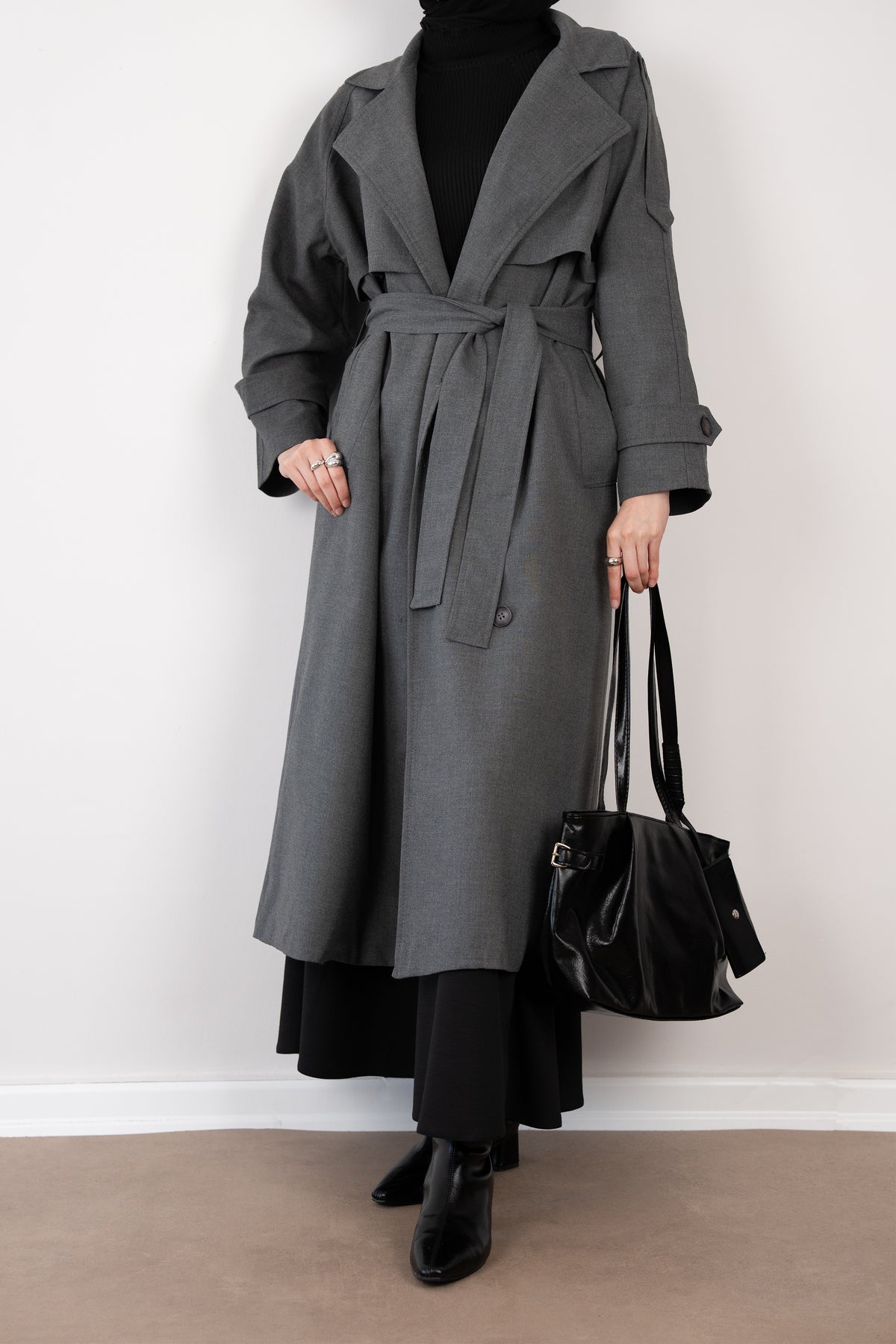 Premium Oversize Trençkot Gri