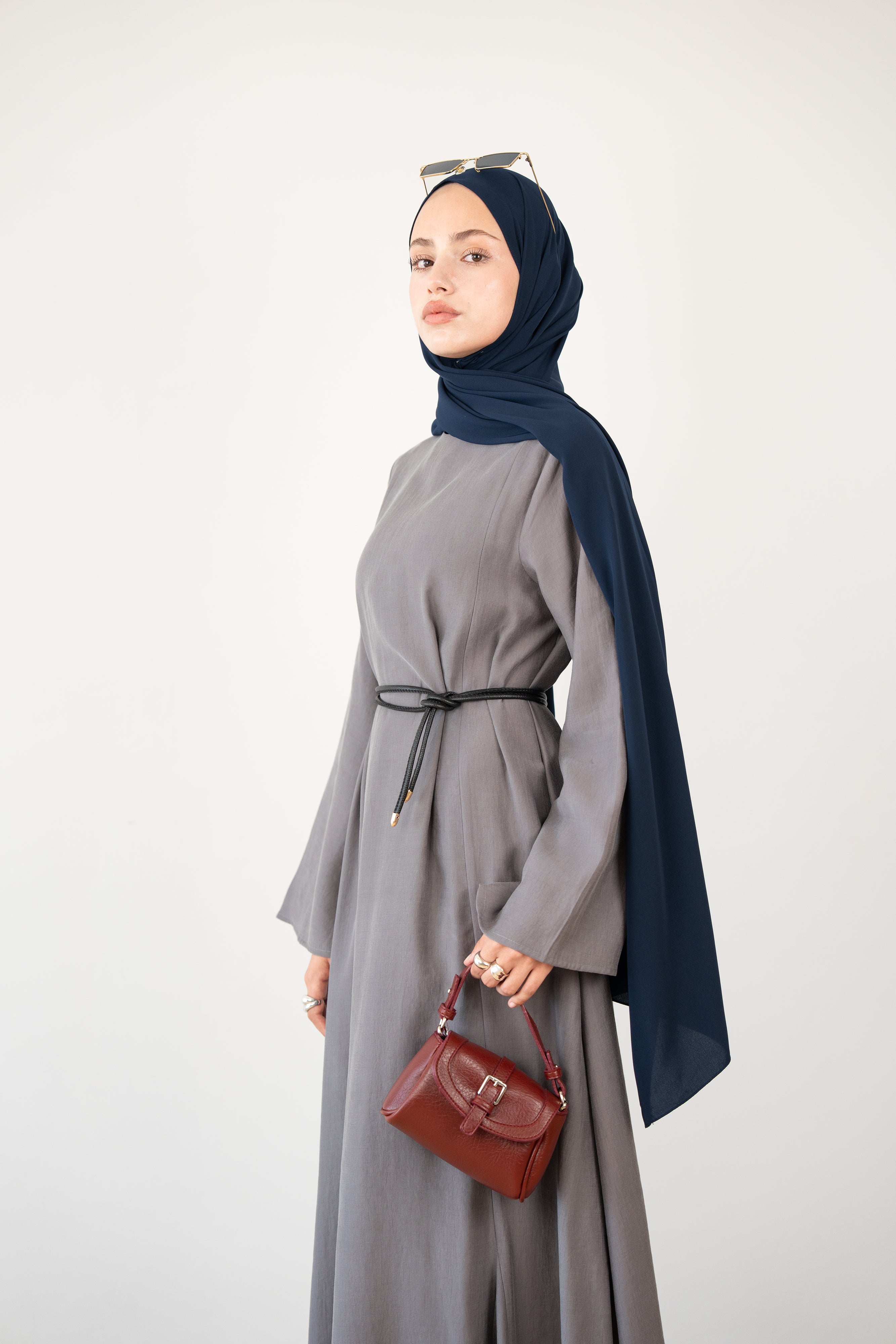 Godeli Modal Elbise GRİ