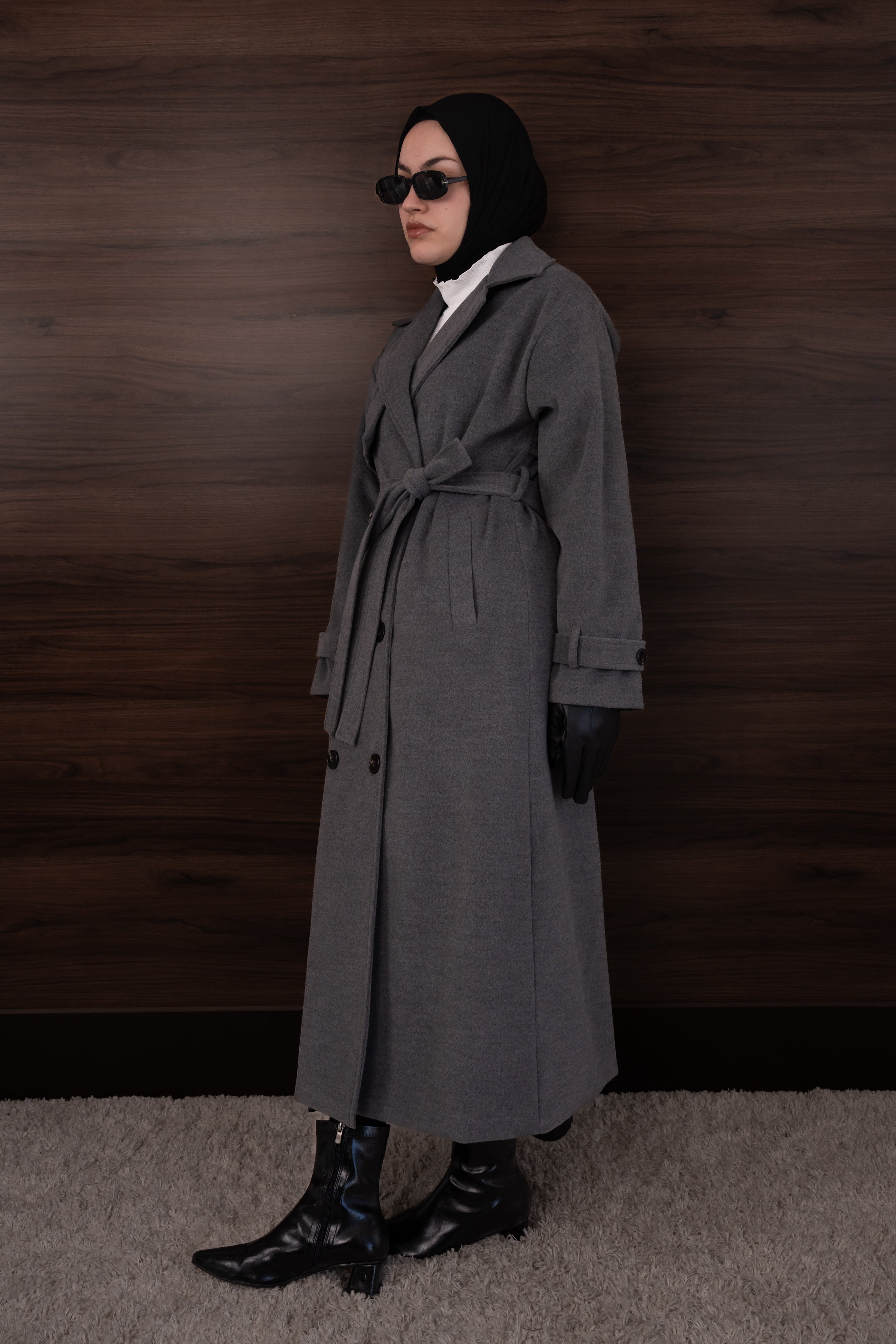 Premium Kaşe Trenç Kaban GRİ