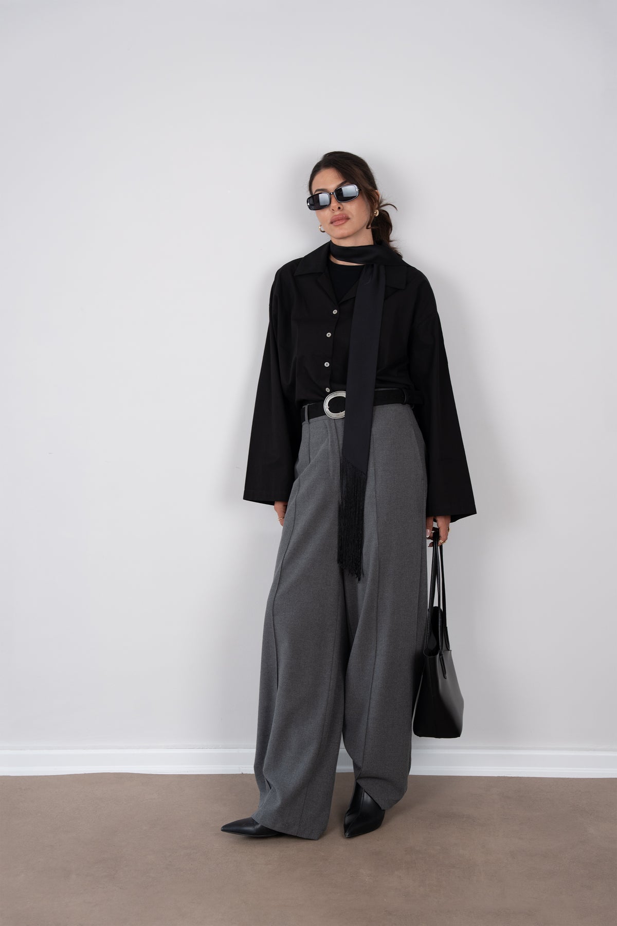 Pat Detaylı Oversize Gömlek SİYAH