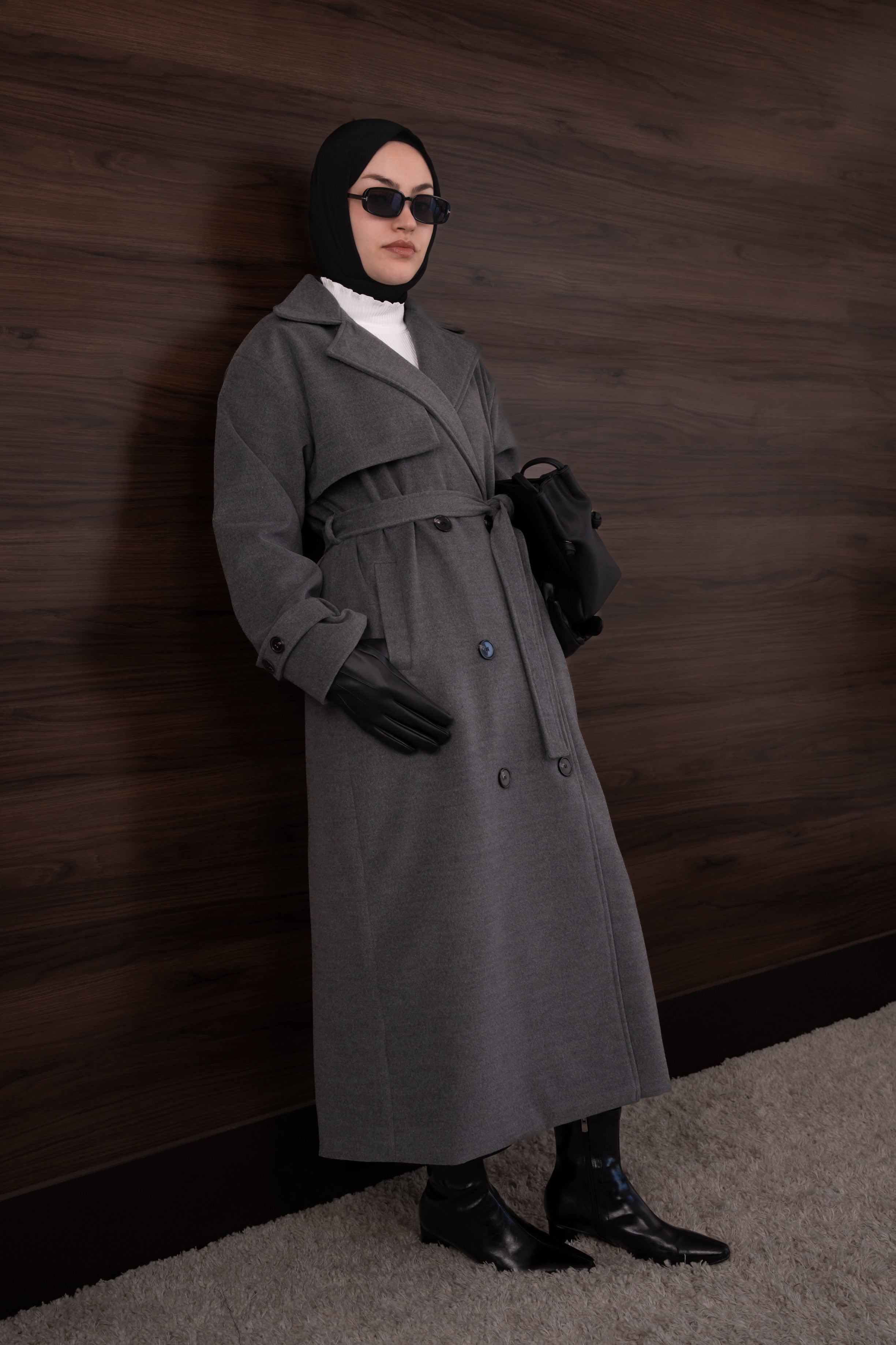 Premium Kaşe Trenç Kaban GRİ