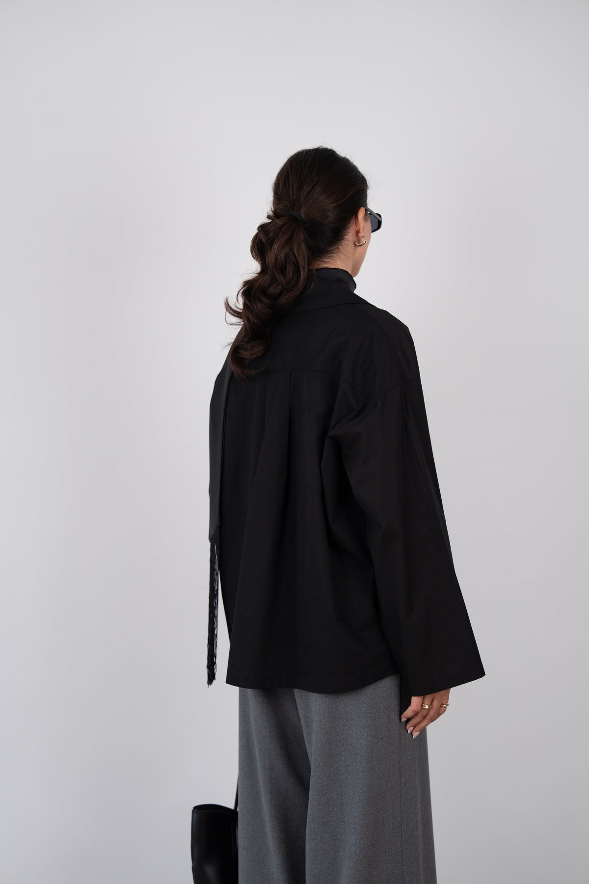 Pat Detaylı Oversize Gömlek SİYAH