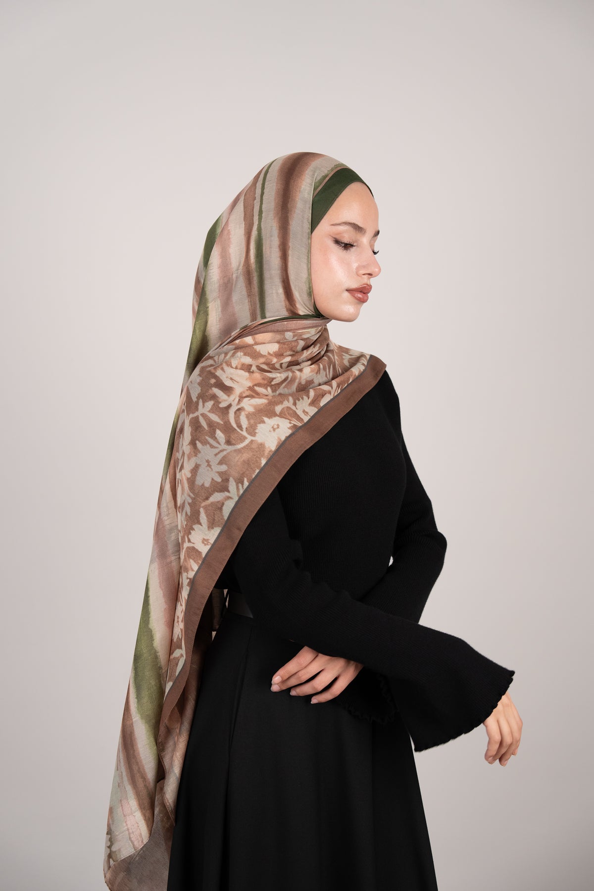 Floral Line Çift Taraflı Şal YEŞİL