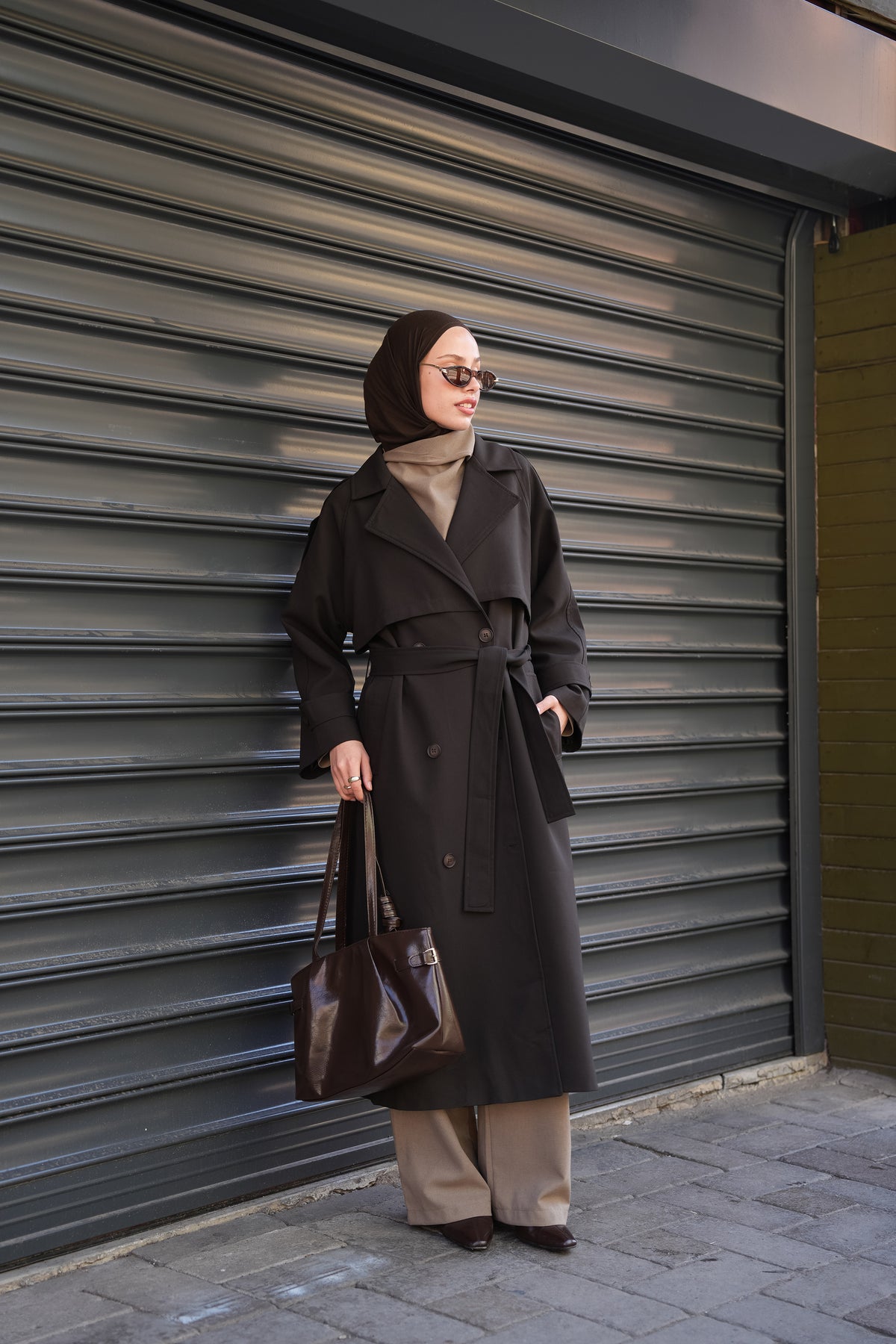 Premium Oversize Trençkot Kahverengi
