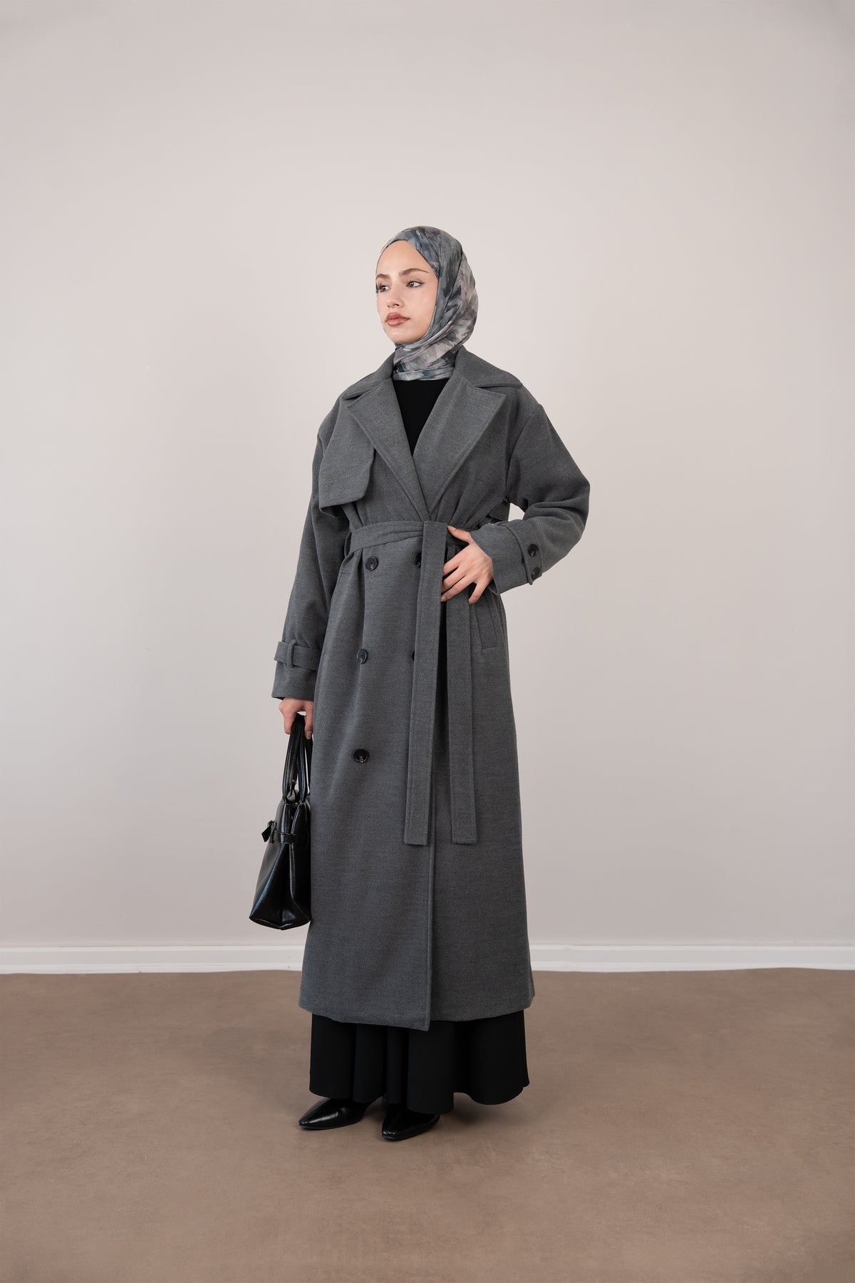 Premium Kaşe Trenç Kaban GRİ