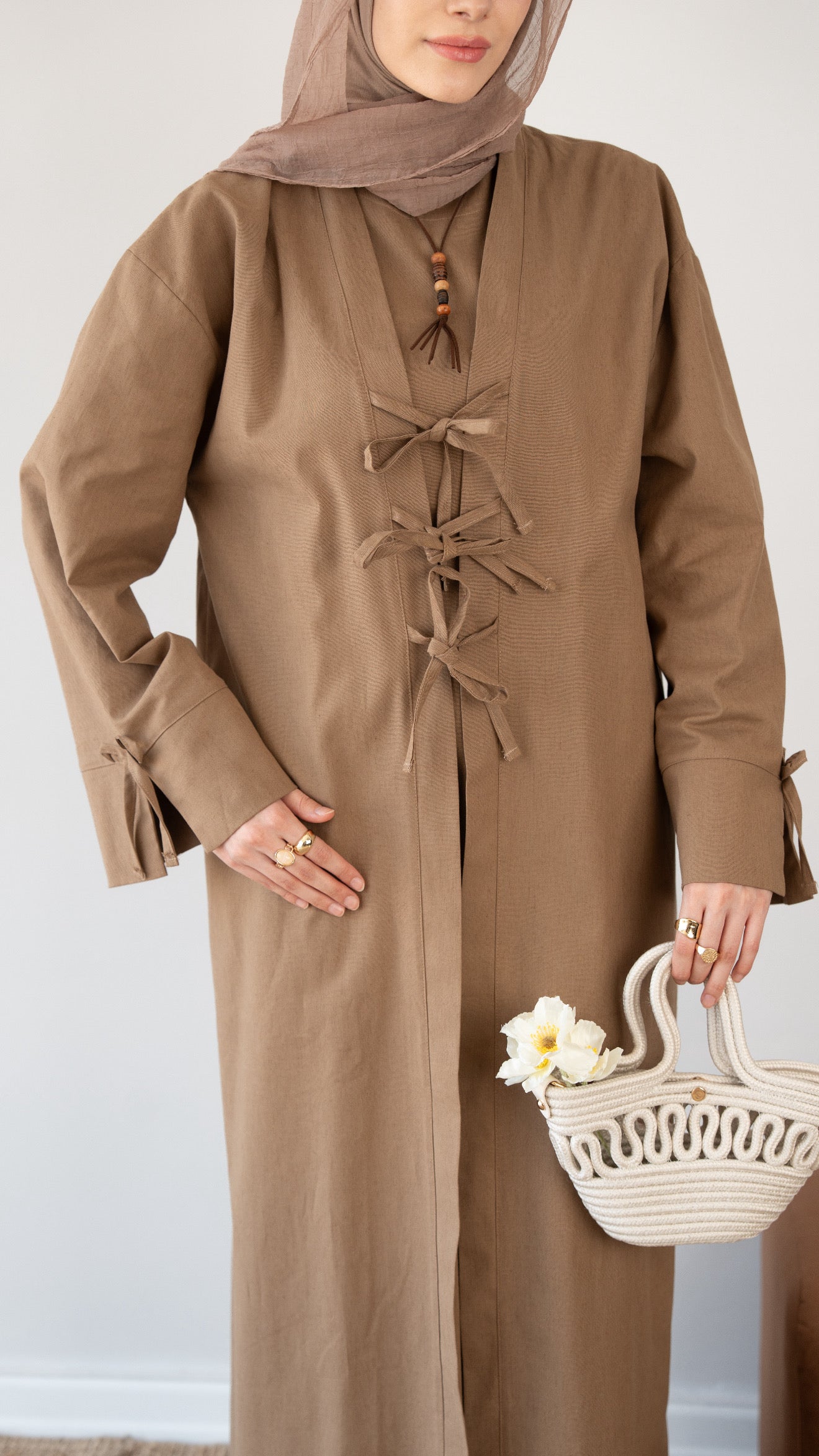 Keten Kimono İkili Takım Sütlü Kahve