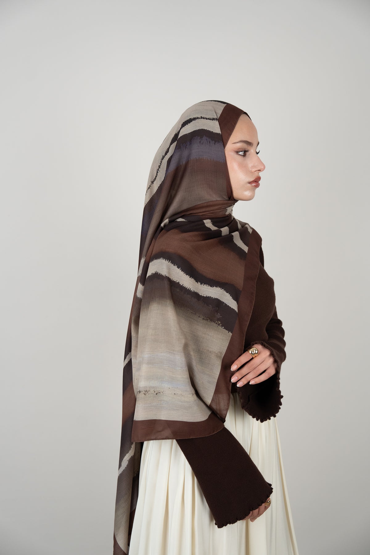 Mystic Lines Çift Taraflı Şal KAHVERENGİ
