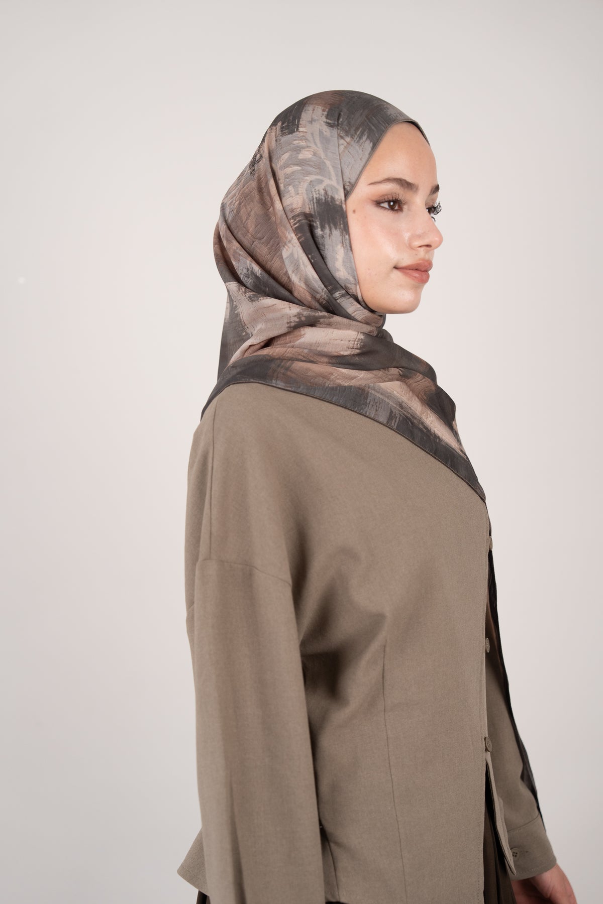 Floral Line Çift Taraflı Şal ANTRASİT