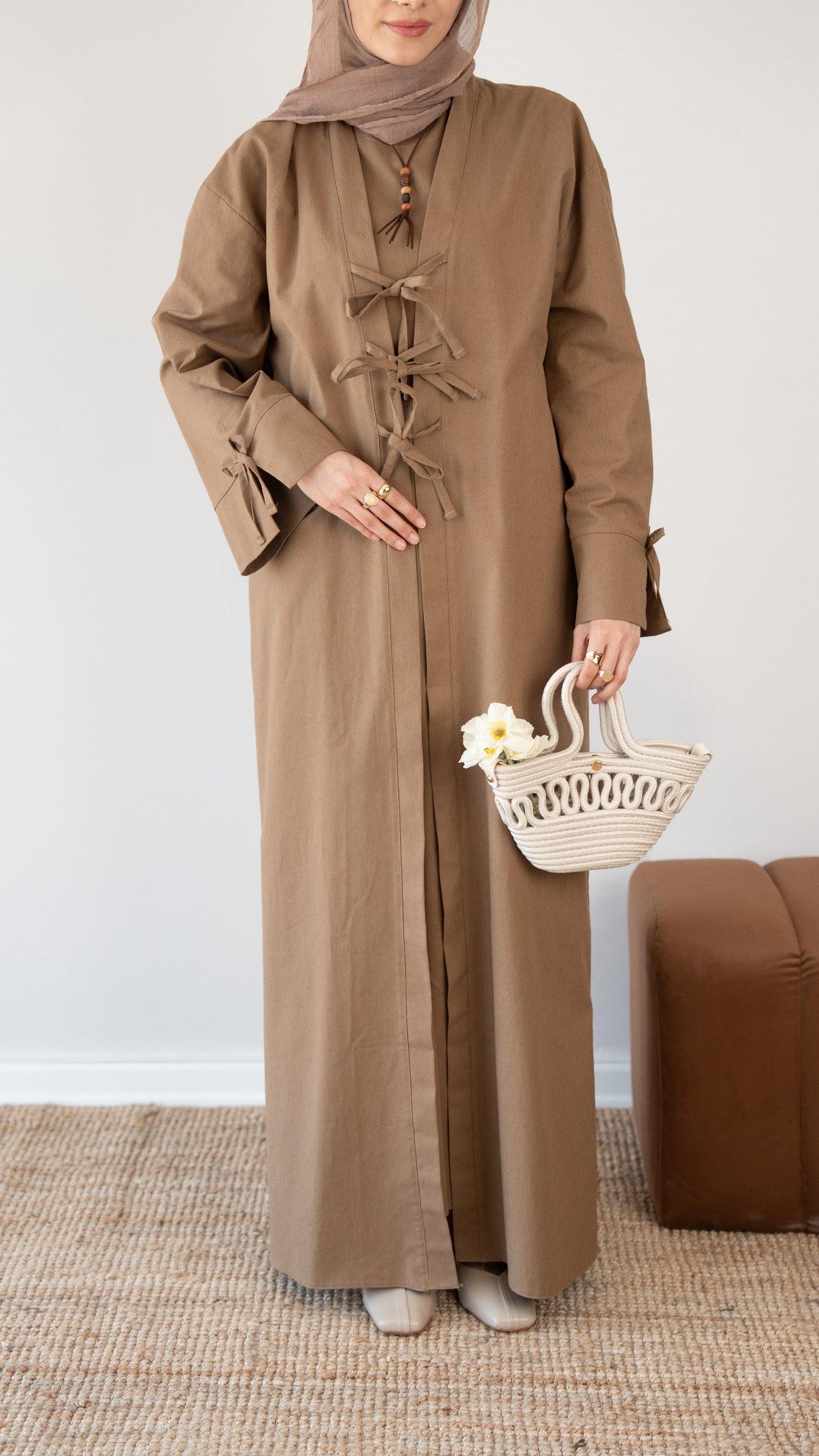 Keten Kimono İkili Takım Sütlü Kahve