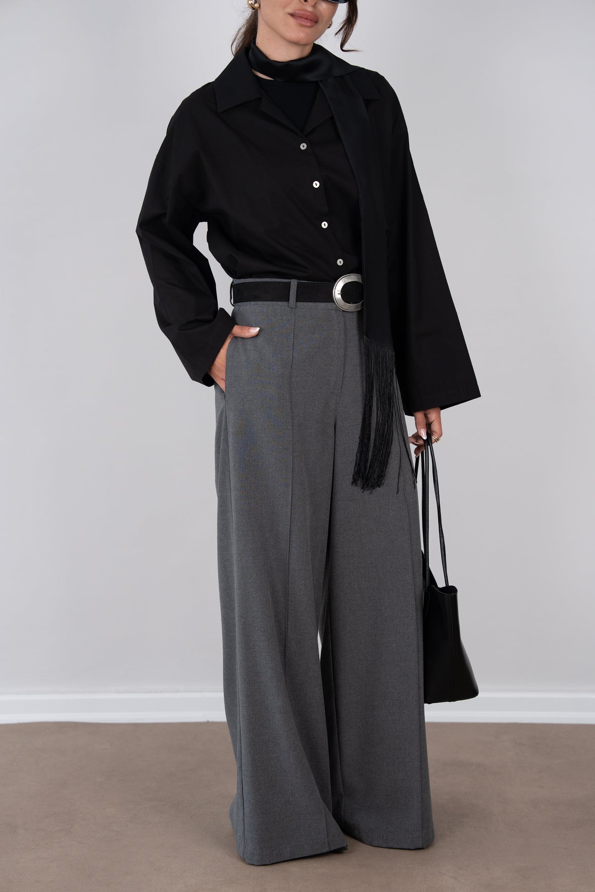Pat Detaylı Oversize Gömlek SİYAH