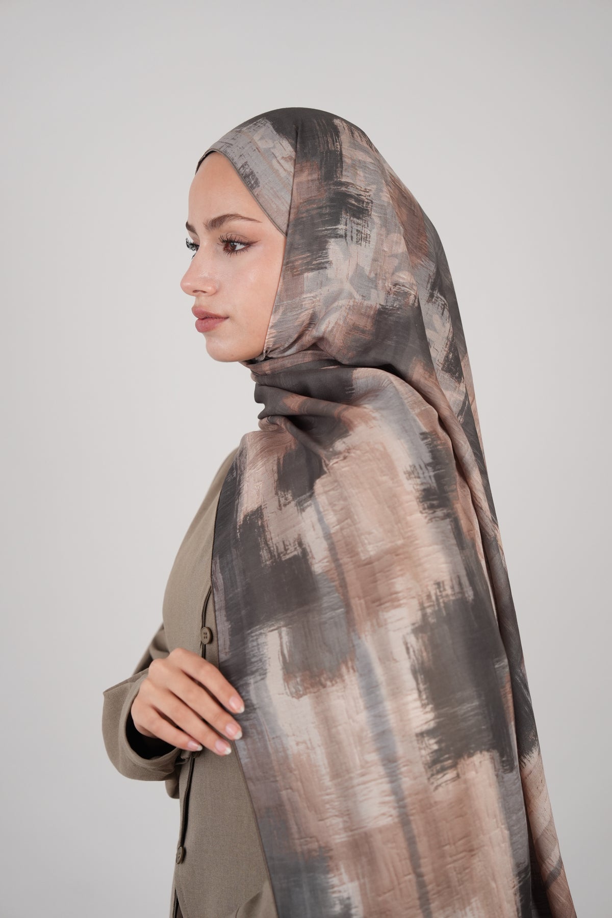 Floral Line Çift Taraflı Şal ANTRASİT