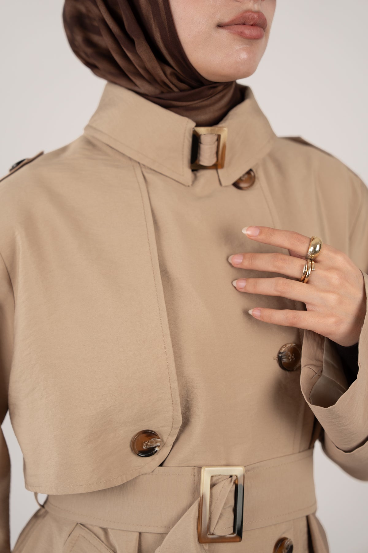 Kemerli Uzun Trençkot BEJ