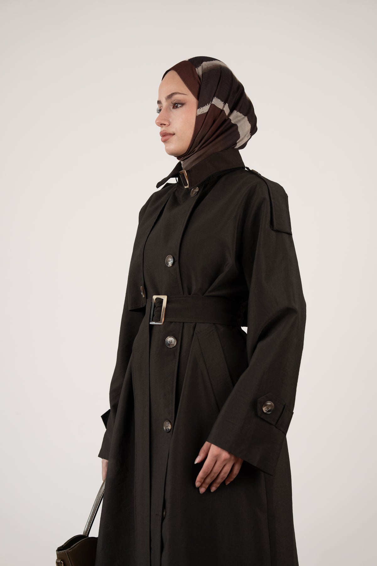 Düğme Detaylı Oversize Trençkot Kahverengi
