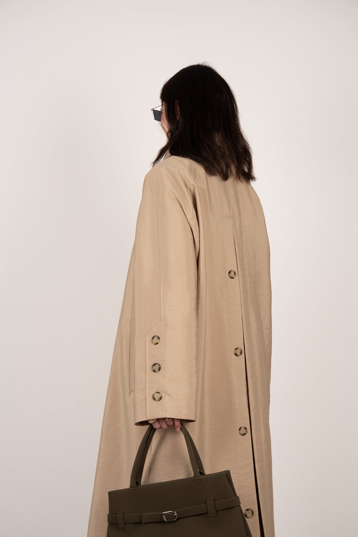 Düğme Detaylı Oversize Trençkot Bej