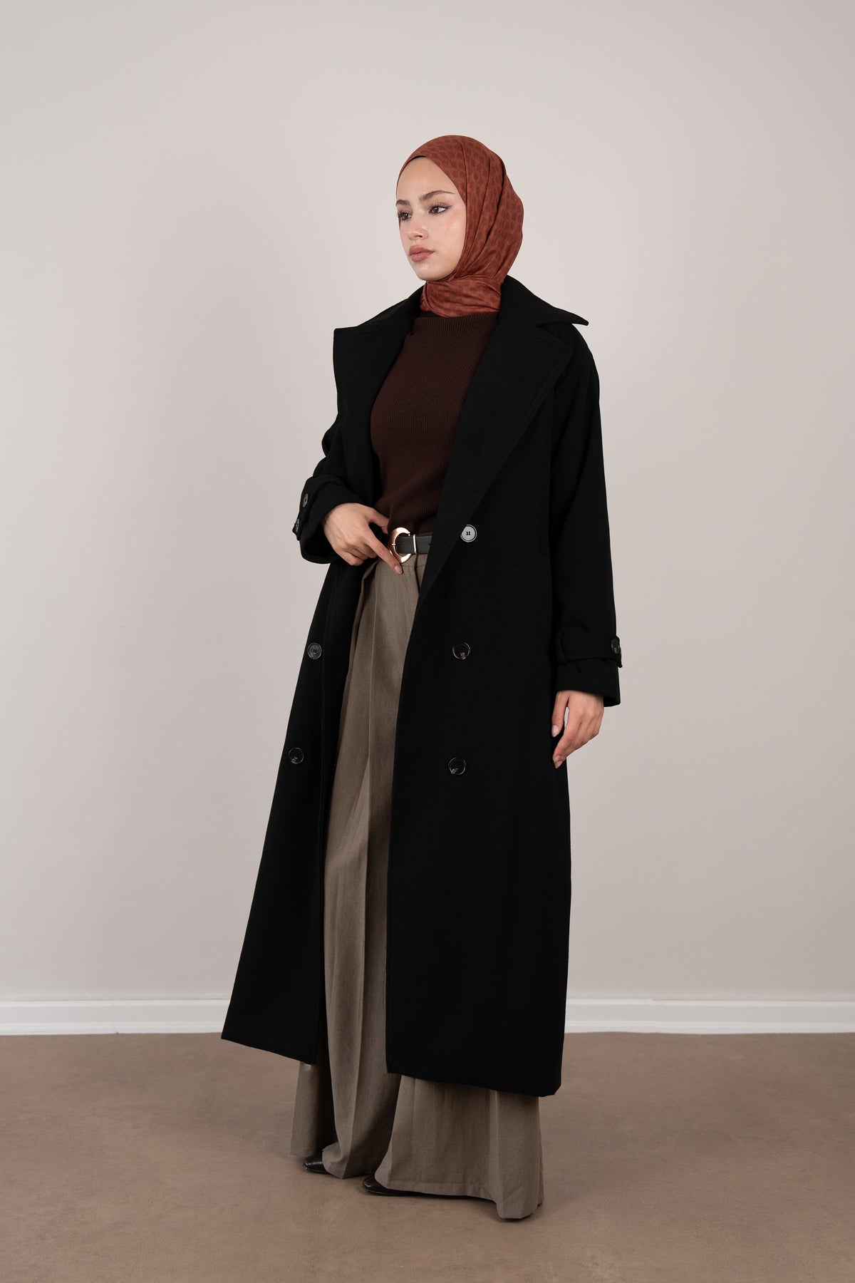Premium Kaşe Trenç Kaban Siyah