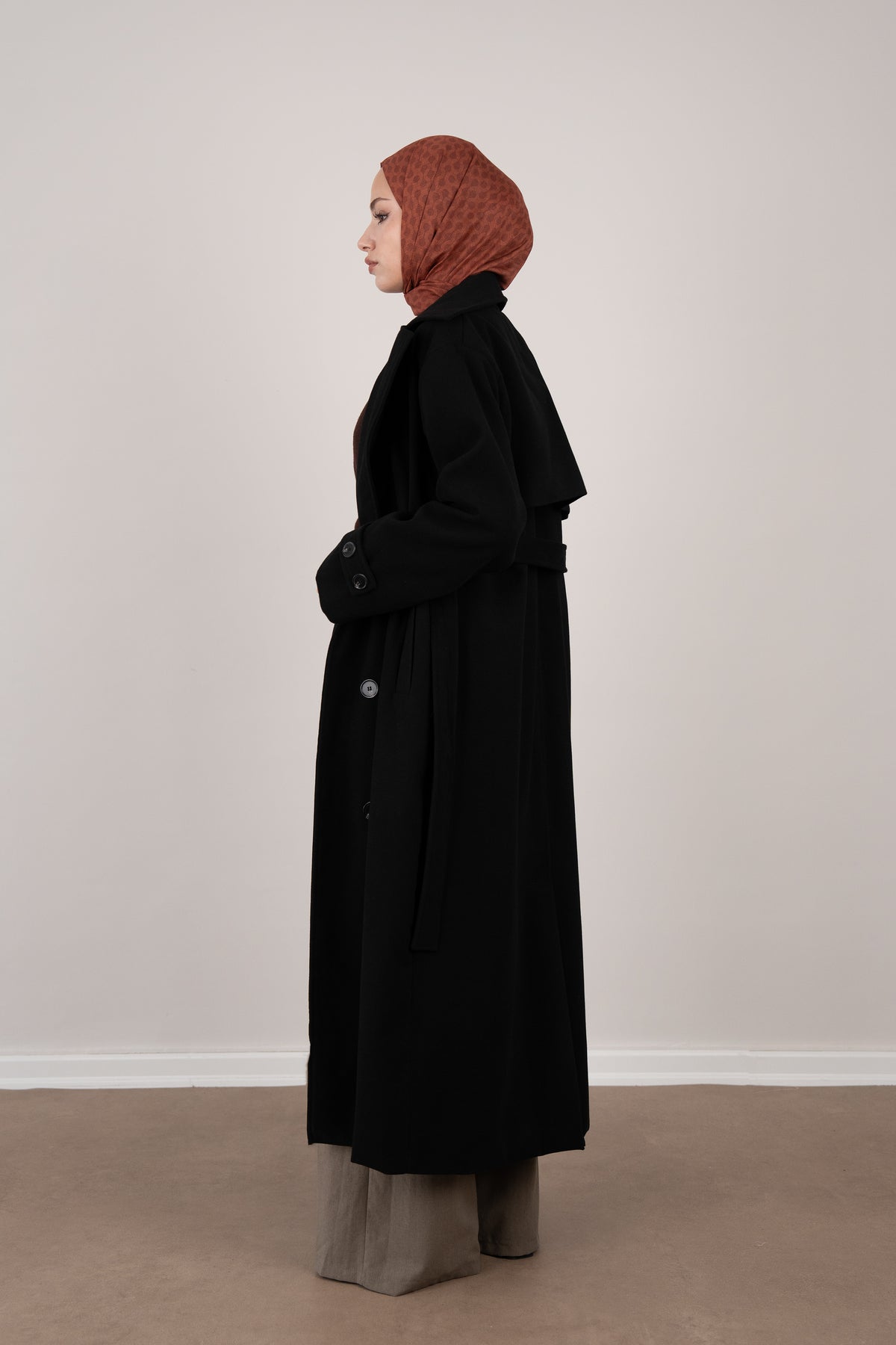 Premium Kaşe Trenç Kaban Siyah