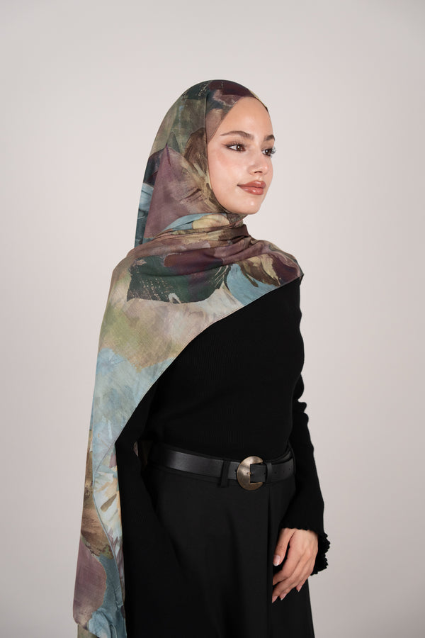 Flora Reverie Çift Taraflı Şal TURKUAZ