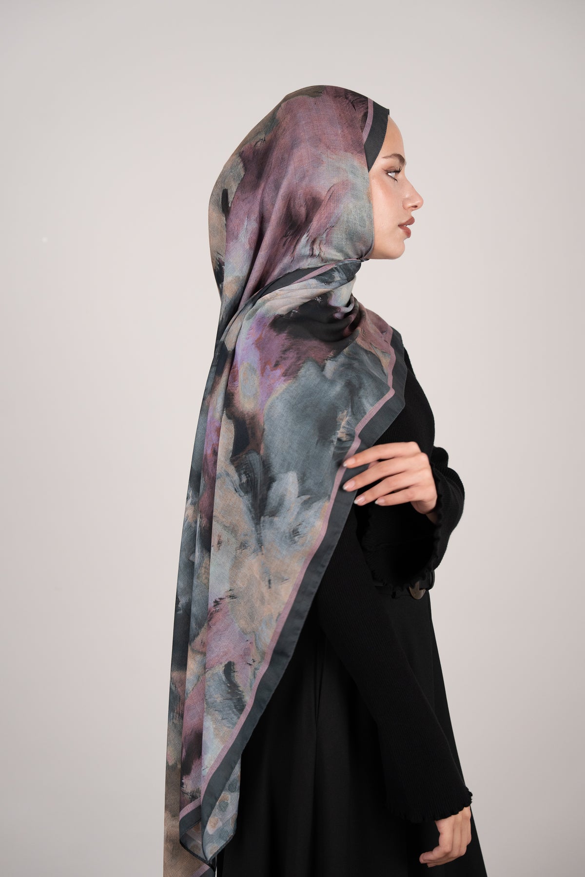 Floral Dots Çift Taraflı Şal GRİ