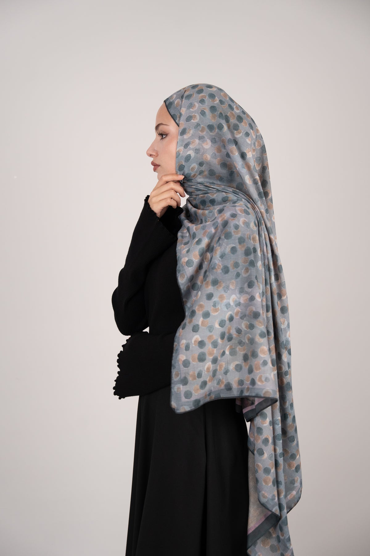 Floral Dots Çift Taraflı Şal GRİ