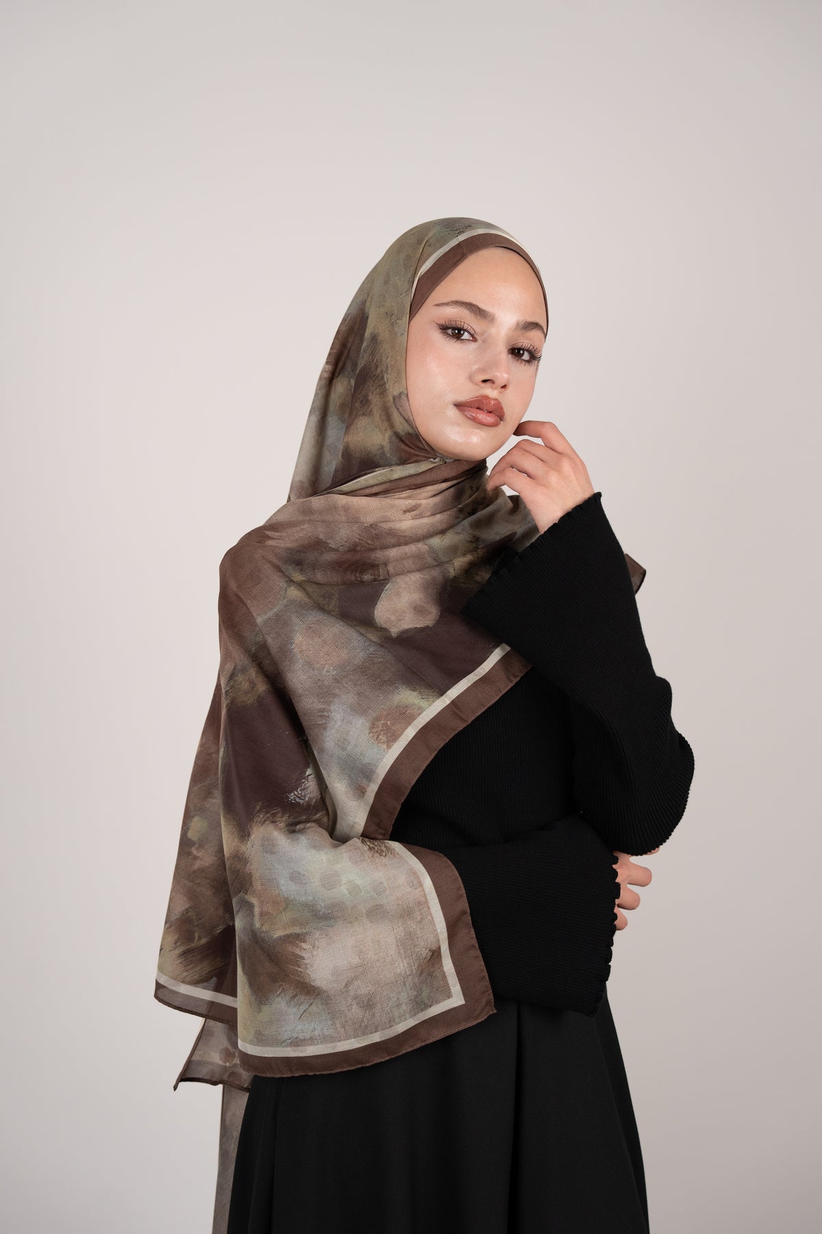 Floral Dots Çift Taraflı Şal KAHVERENGİ