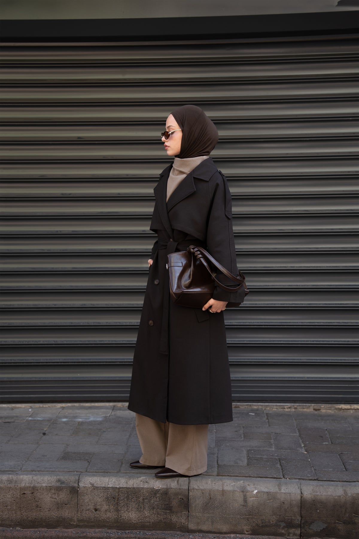 Premium Oversize Trençkot Kahverengi