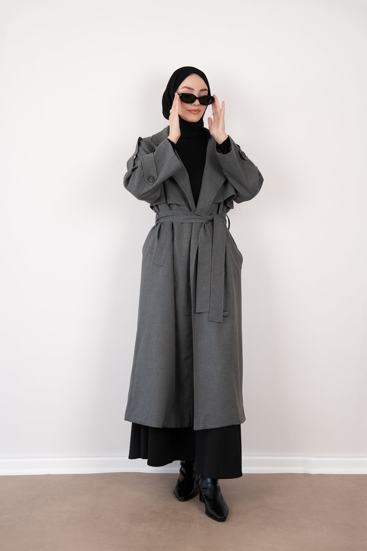 Premium Oversize Trençkot Gri