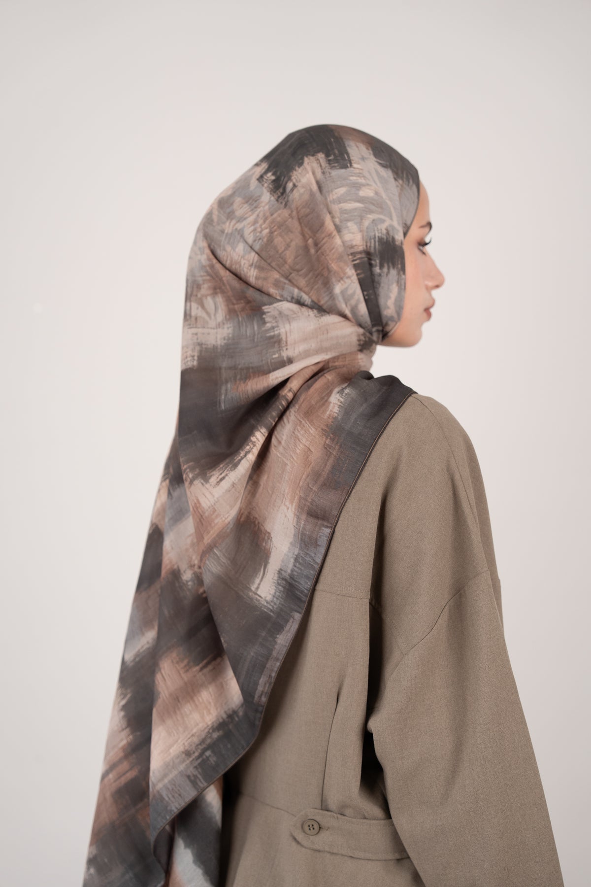 Floral Line Çift Taraflı Şal ANTRASİT