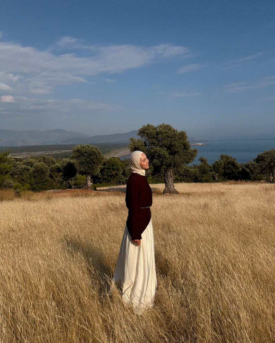 Sık Pileli Pamuk Vual Etek EKRU