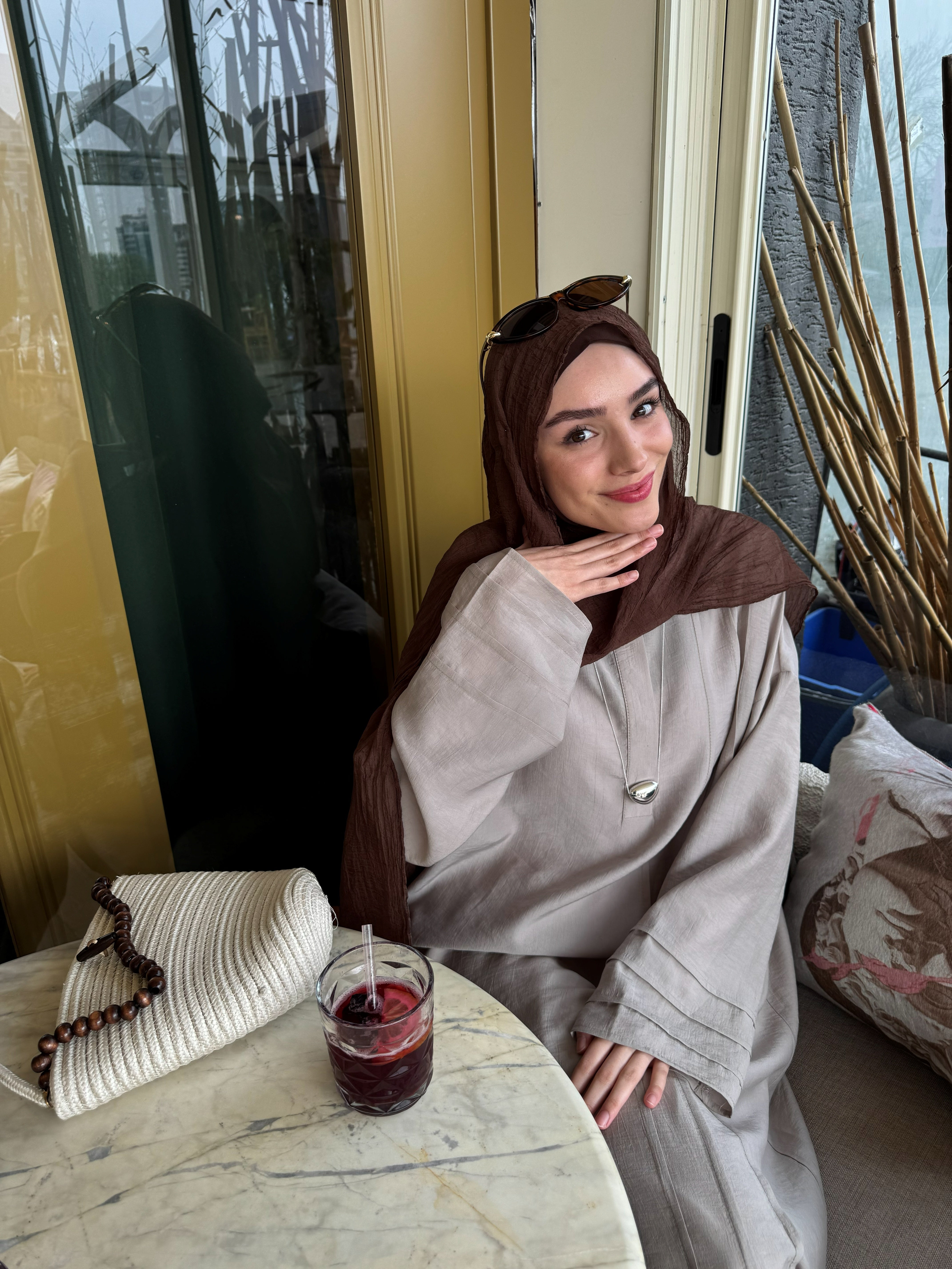 Nisa Nervürlü Elbise BEJ