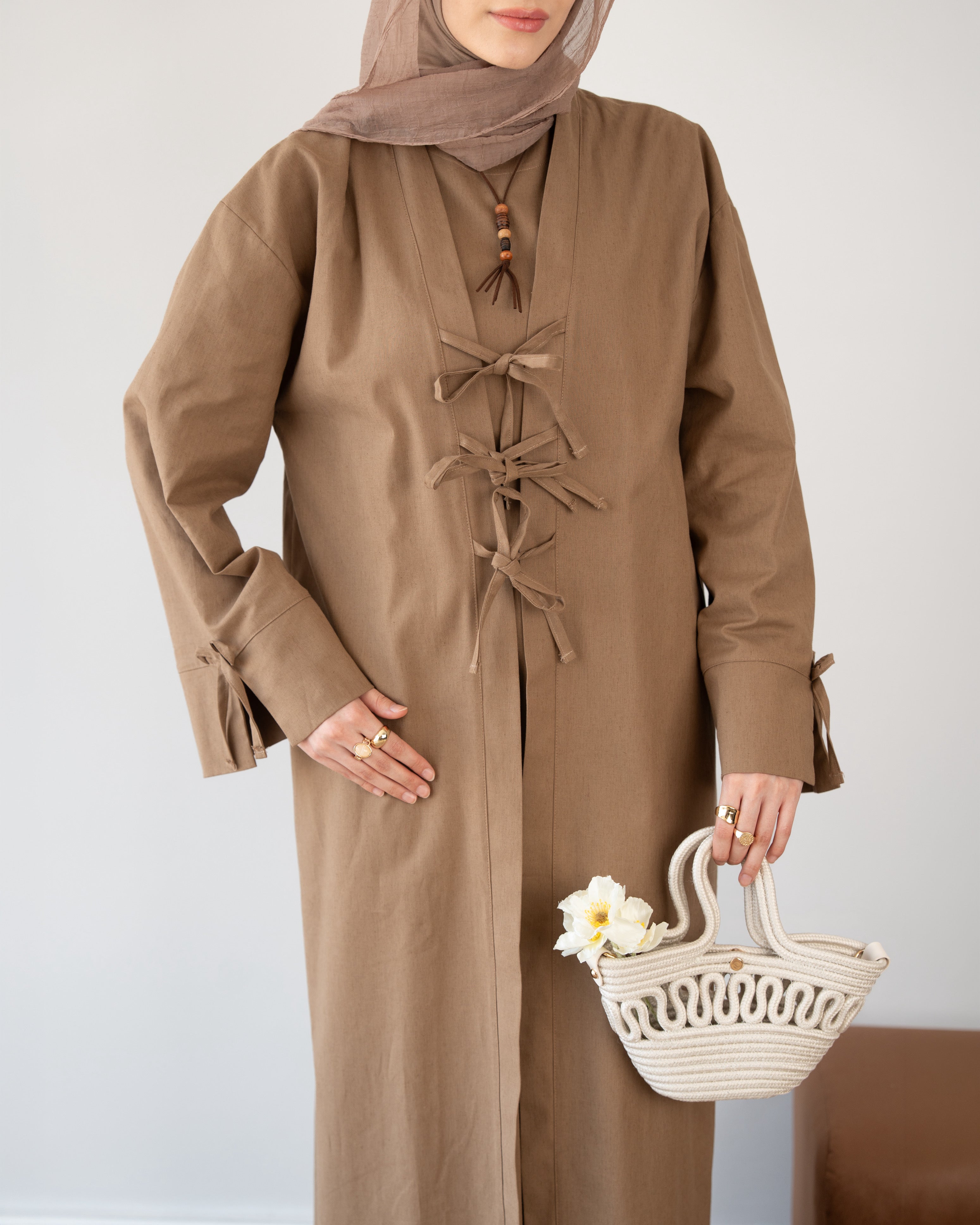 Keten Kimono İkili Takım Sütlü Kahve