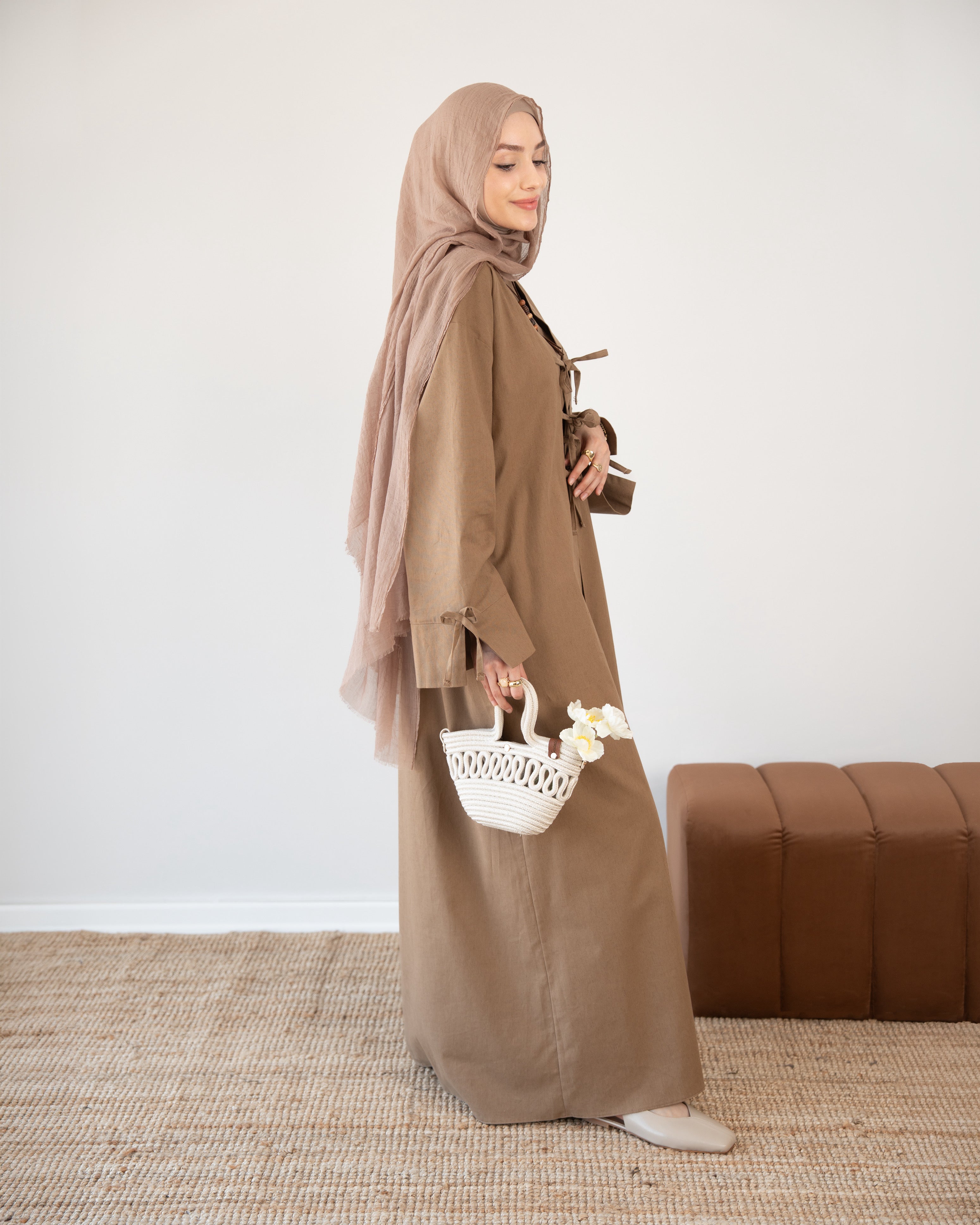 Keten Kimono İkili Takım Sütlü Kahve