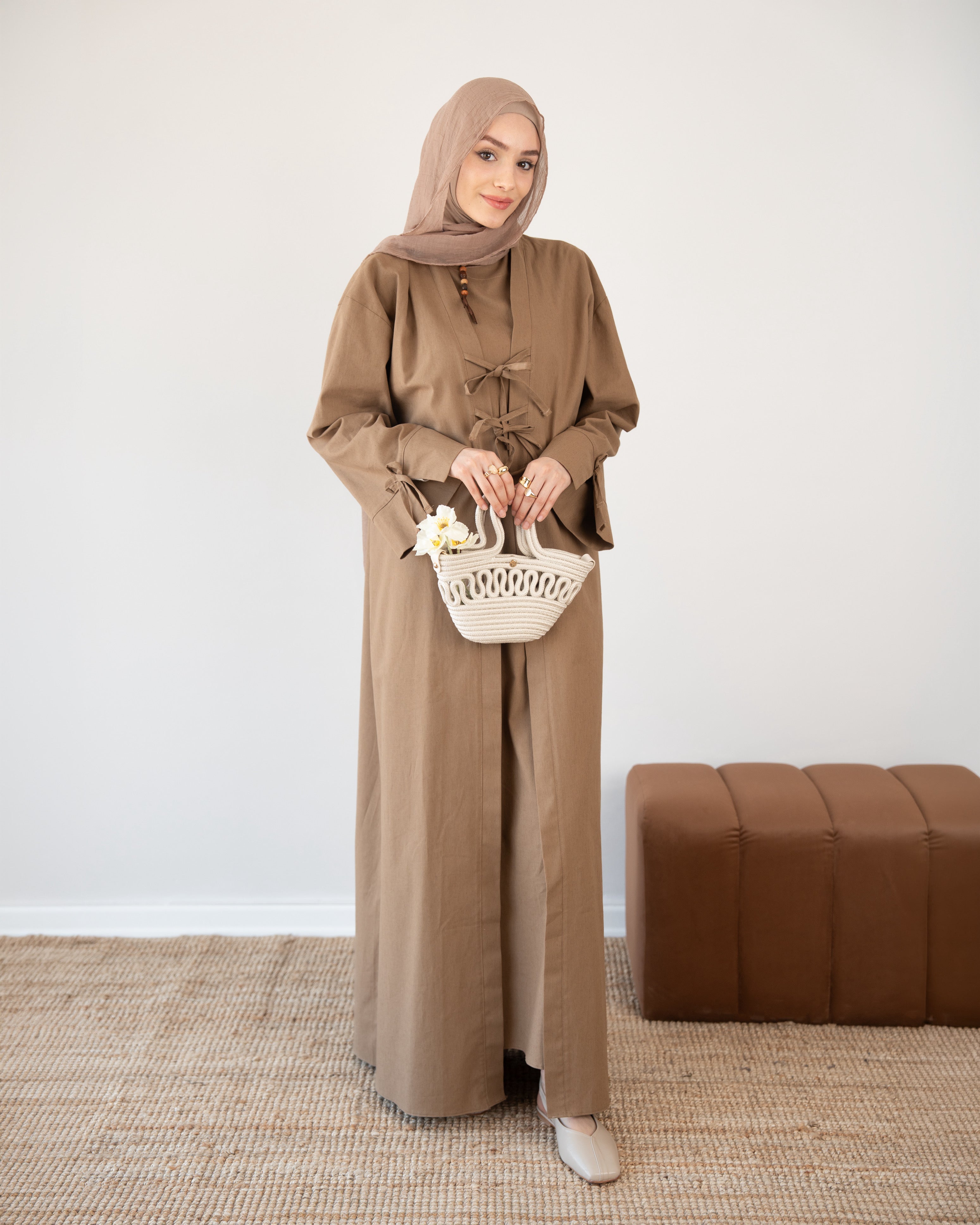 Keten Kimono İkili Takım Sütlü Kahve