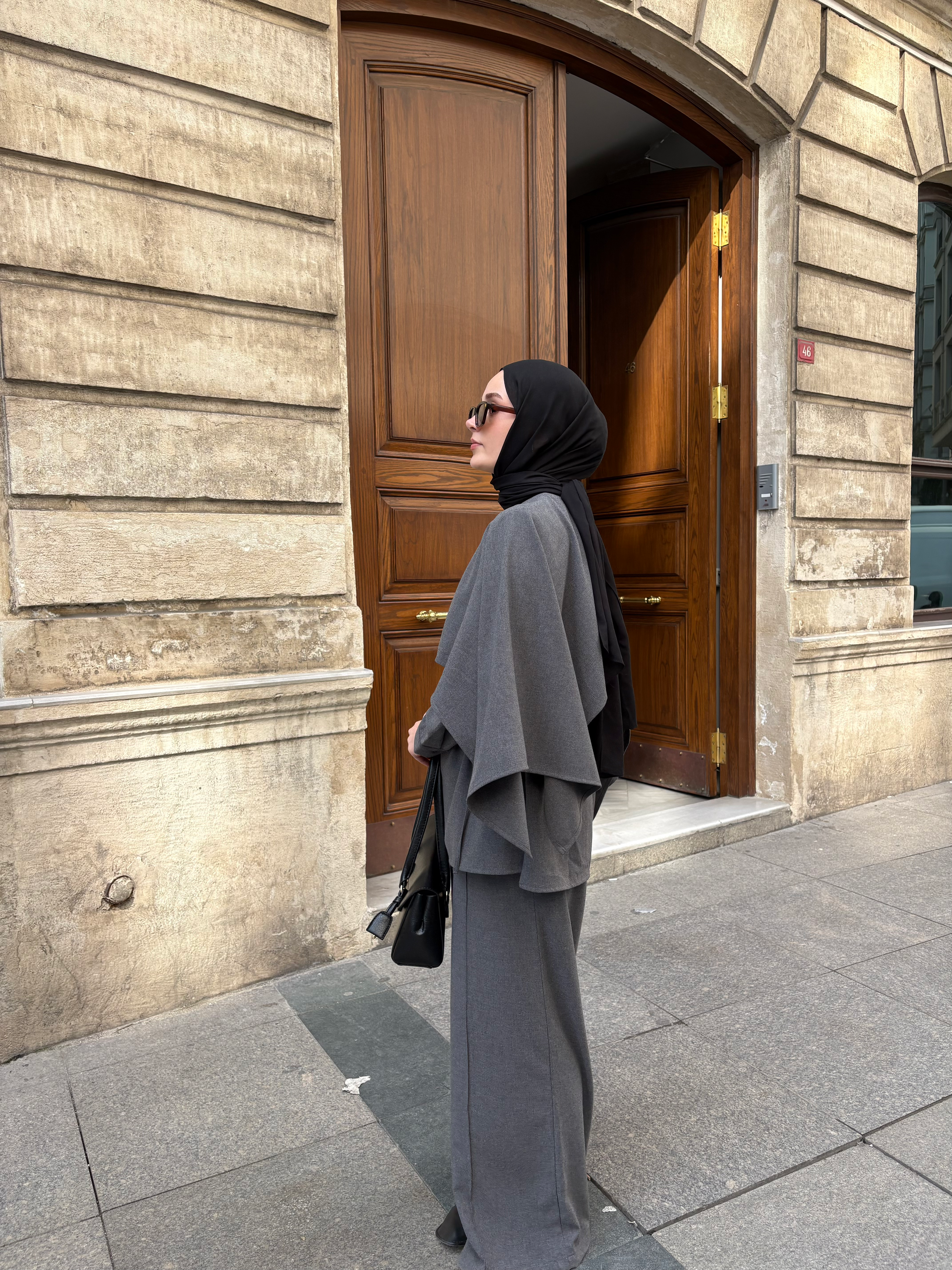 Dikiş Detaylı Palazzo Pantolon GRİ