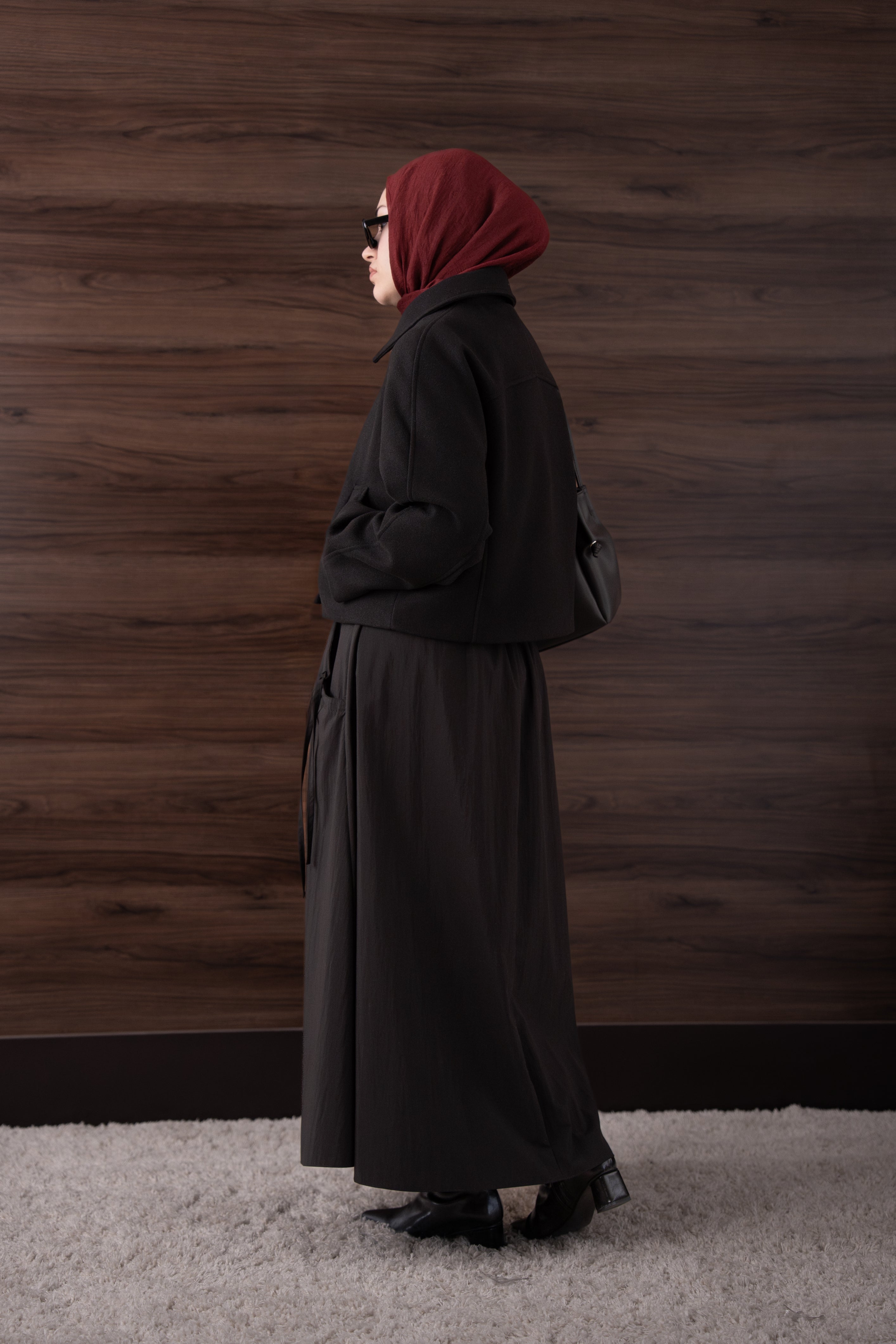 Kısa Kaşe Kaban Siyah