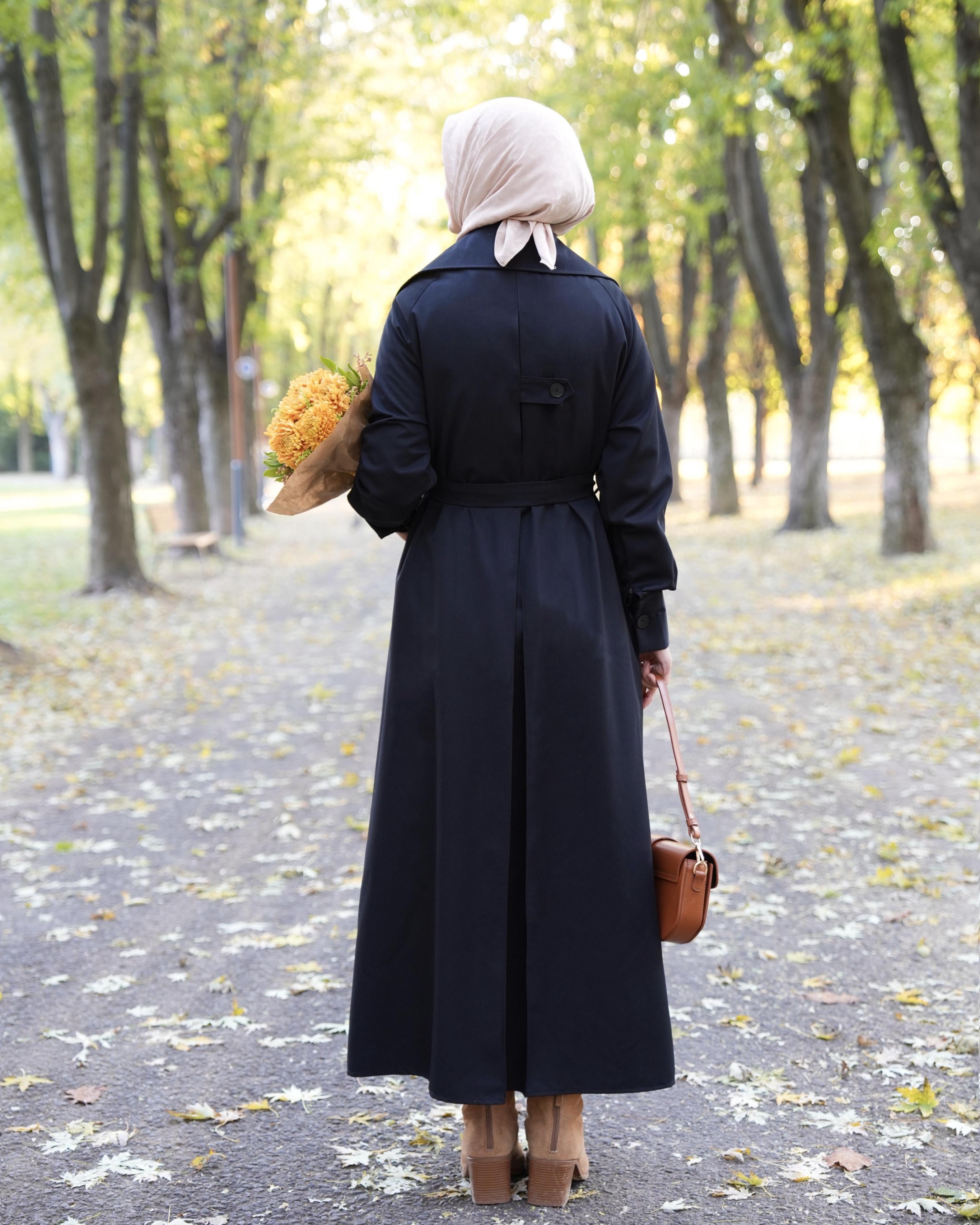 A Pileli Trençkot Siyah